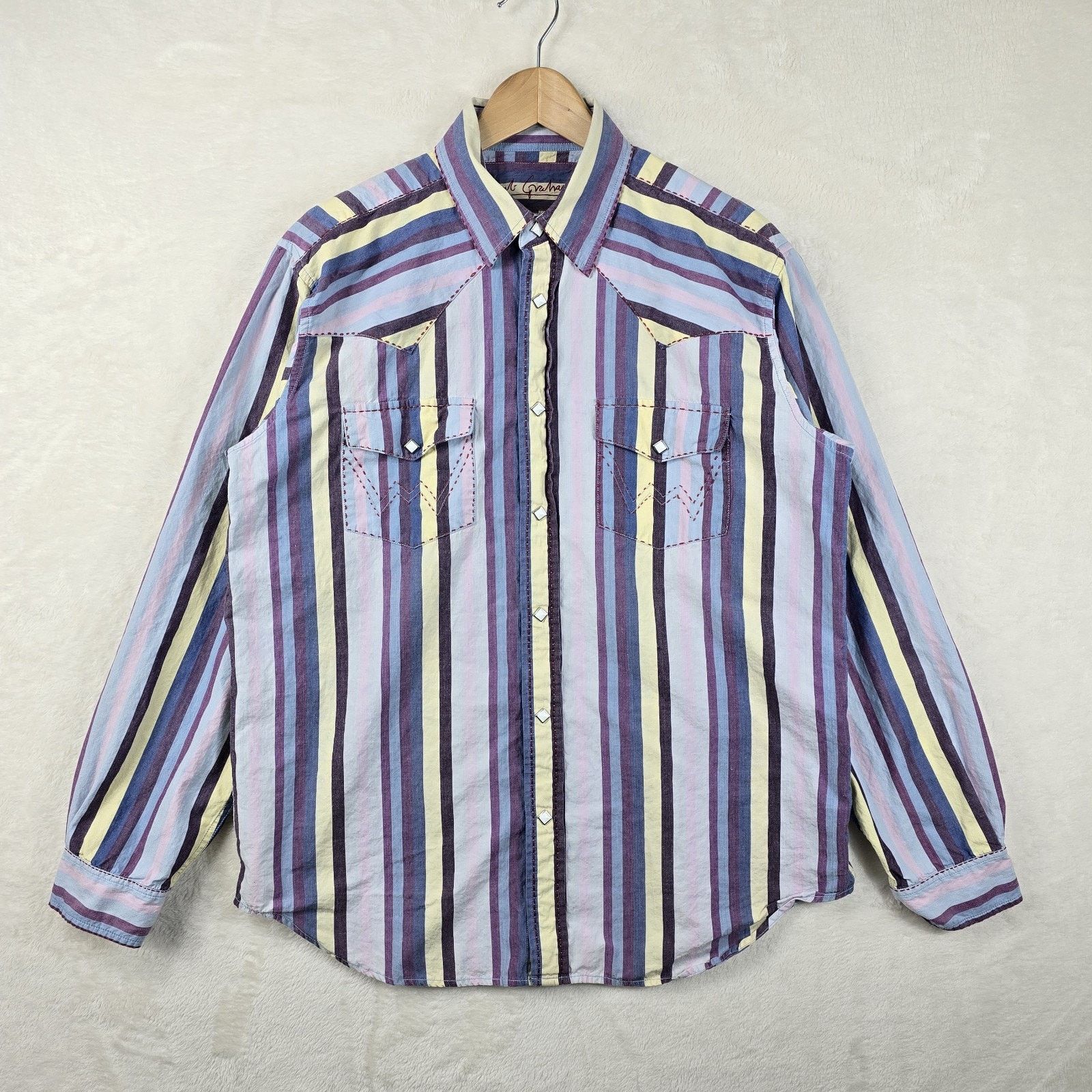 Robert Graham Robert Graham Striped Western Shirt Diamond Pearl Snap Med Size US M / EU 48-50 / 2 - 2 Thumbnail