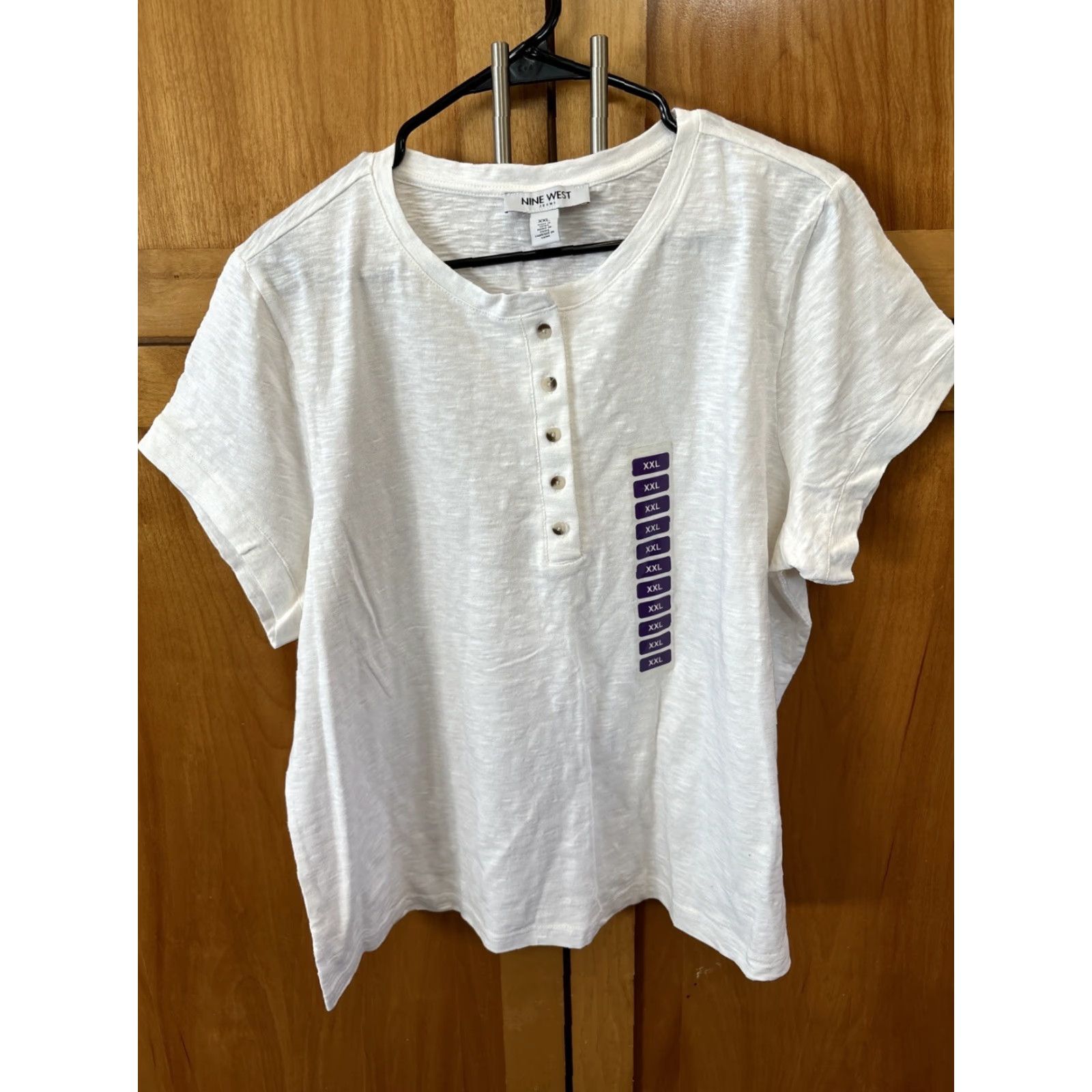 Nine West Nine West Women Short Sleeve Front Button Slub Henley Top White XXL NEW Cotton Size XXL / US 16-18 / IT 52-54 - 2 Thumbnail