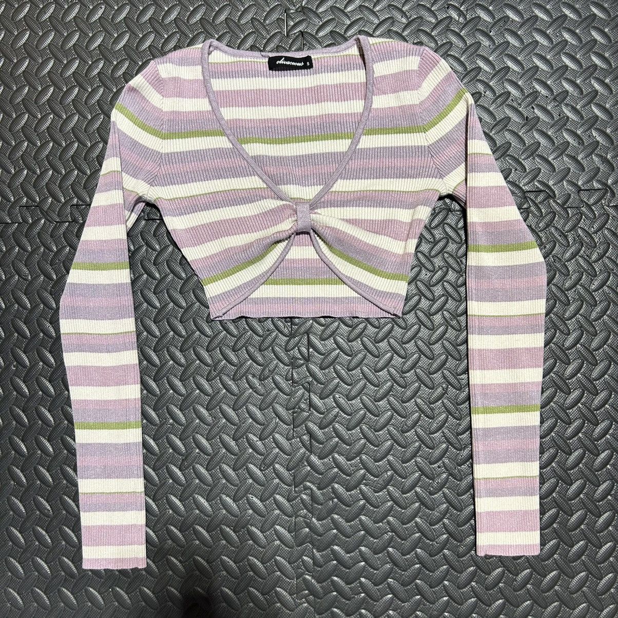 Other Olivaceous Crop Top Ruched Striped Women’s Small Pastel Size S / US 4 / IT 40 - 1 Thumbnail