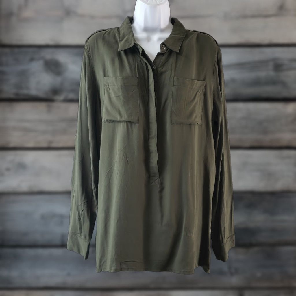 Vintage NSR Mora Utility Shirt NSR Womens Mora Utility Shirt XL Green Long Sleeve Blouse Collared Rayon NSR Womens Size XL / US 12-14 / IT 48-50 - 1 Thumbnail