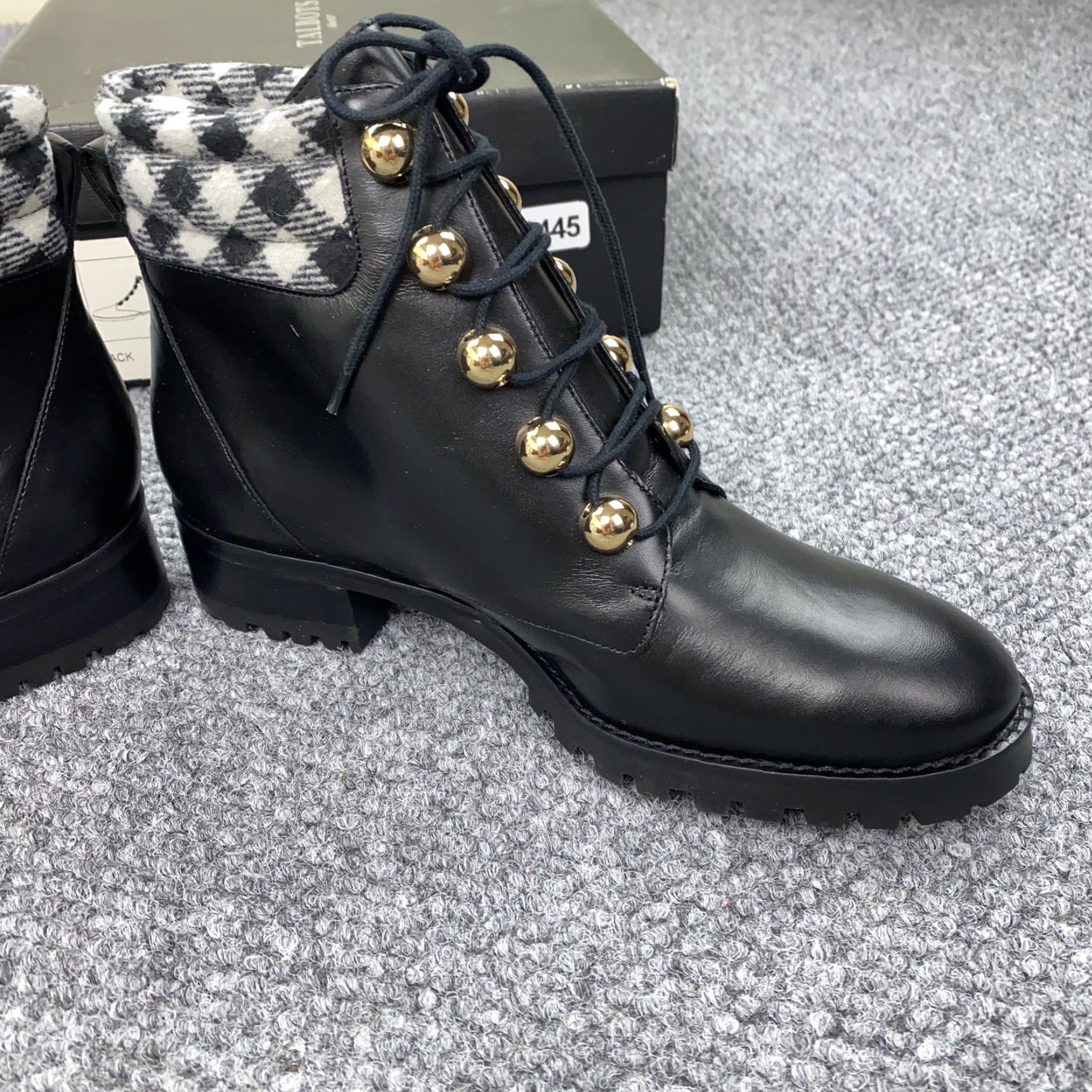 Talbots Talbots Boots Womens 7 Black Leather Combat Ankle Lug Sole Tish Metal Size US 7 / IT 37 - 7 Thumbnail