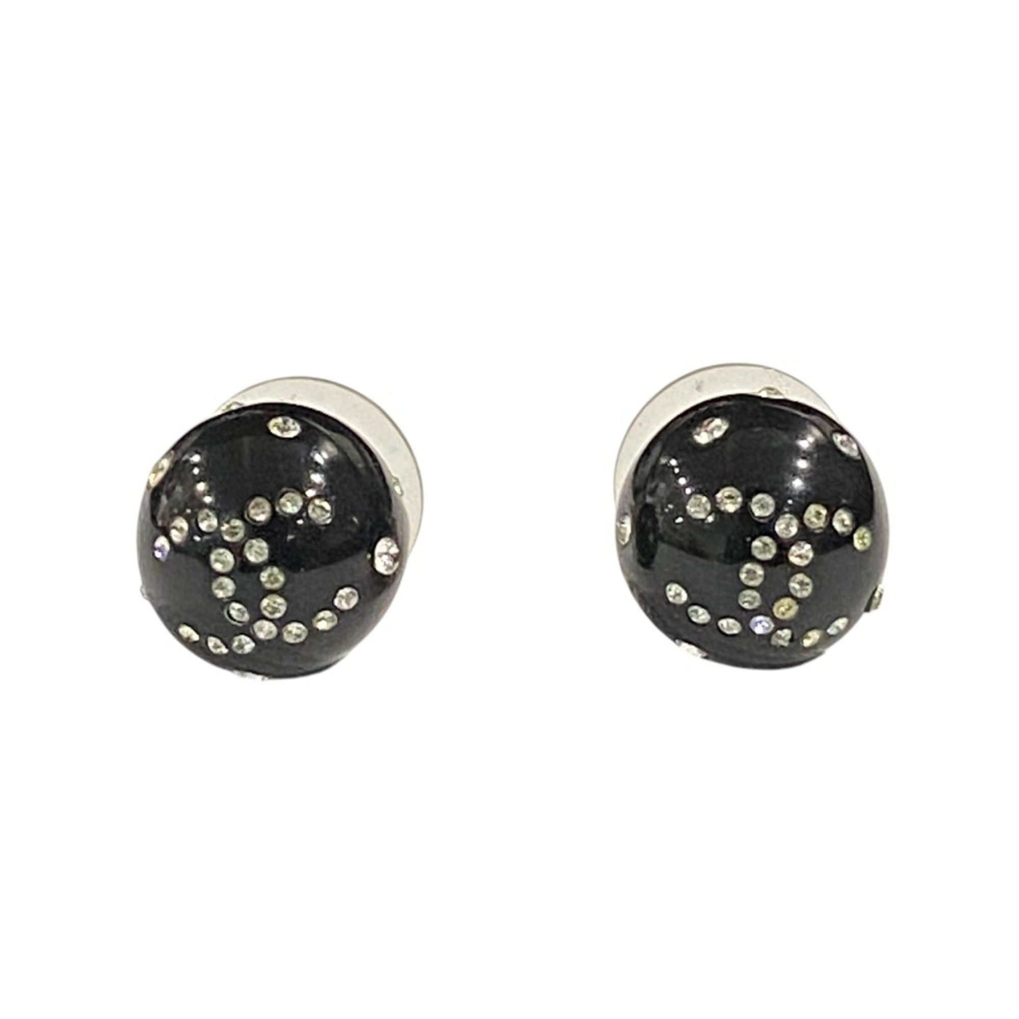 Chanel 08A CHANEL Coco Mark Rhinestone Ball Stud Earrings, Black, Women's Size ONE SIZE - 1 Thumbnail