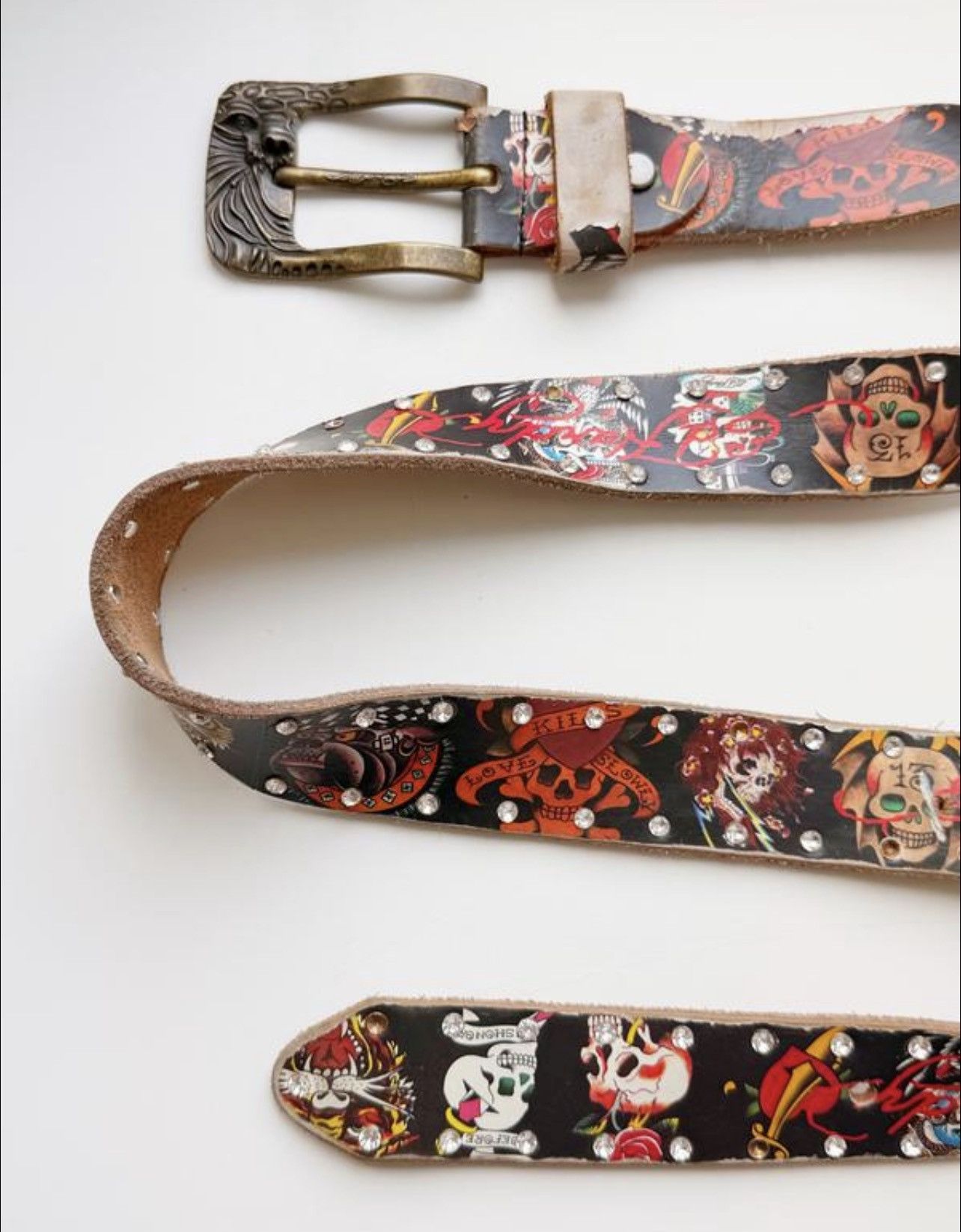 Ed Hardy Vintage Ed Hardy Leather Belt | Y2K Tattoo Art & Rhinestones Size ONE SIZE - 2 Thumbnail