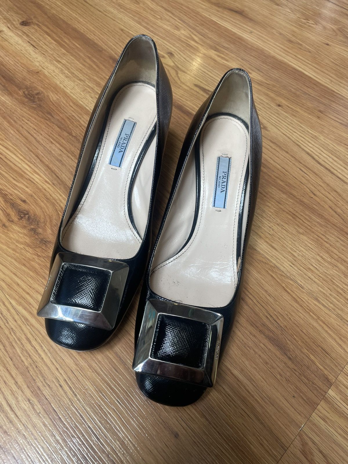 Prada PRADA Milano Black Heels Silver Buckle Size US 8.5 / IT 38.5 - 1 Thumbnail