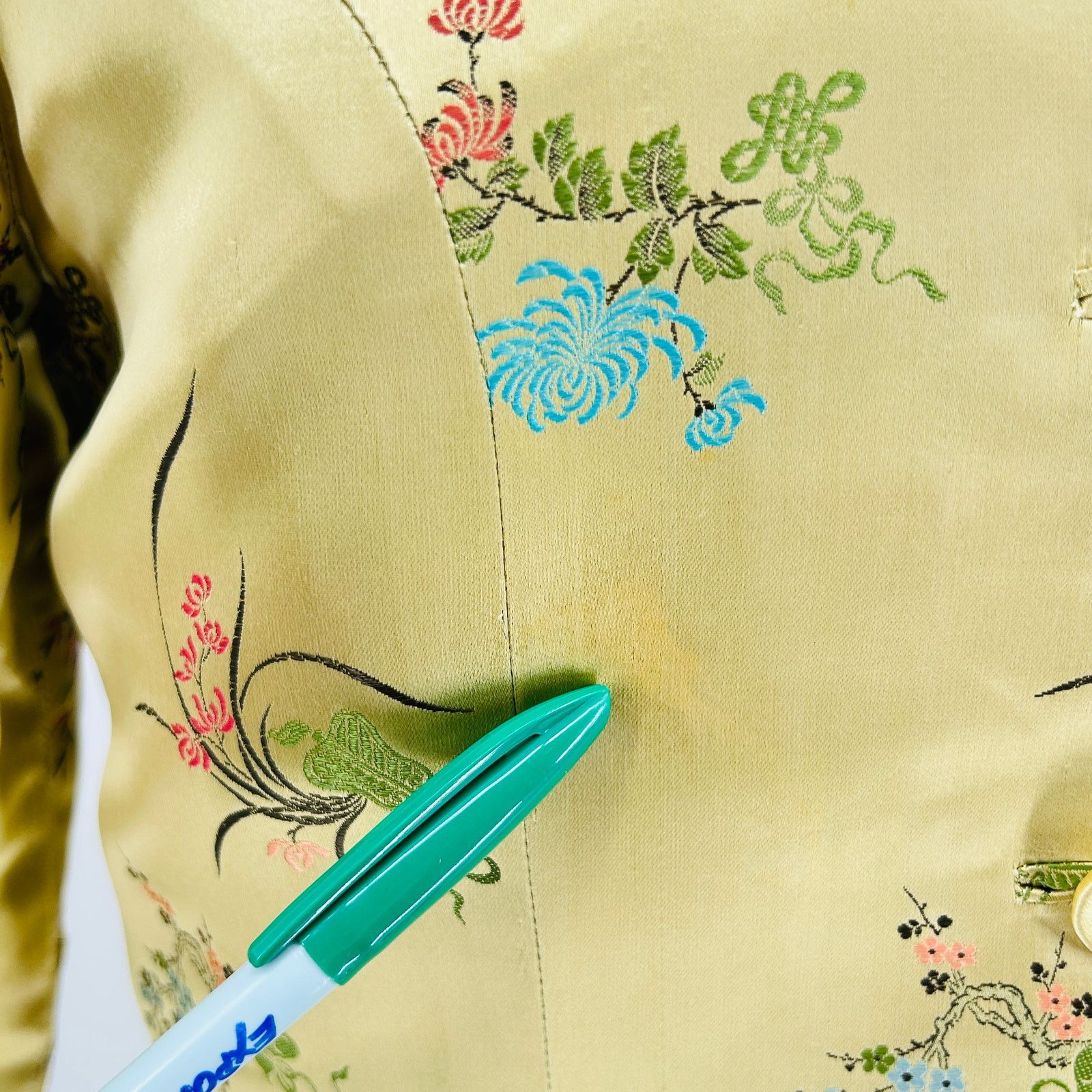 Vintage 60s Couture Gold 100% Silk Satin Cheongsam Dress Suit Size M / US 6-8 / IT 42-44 - 11 Thumbnail