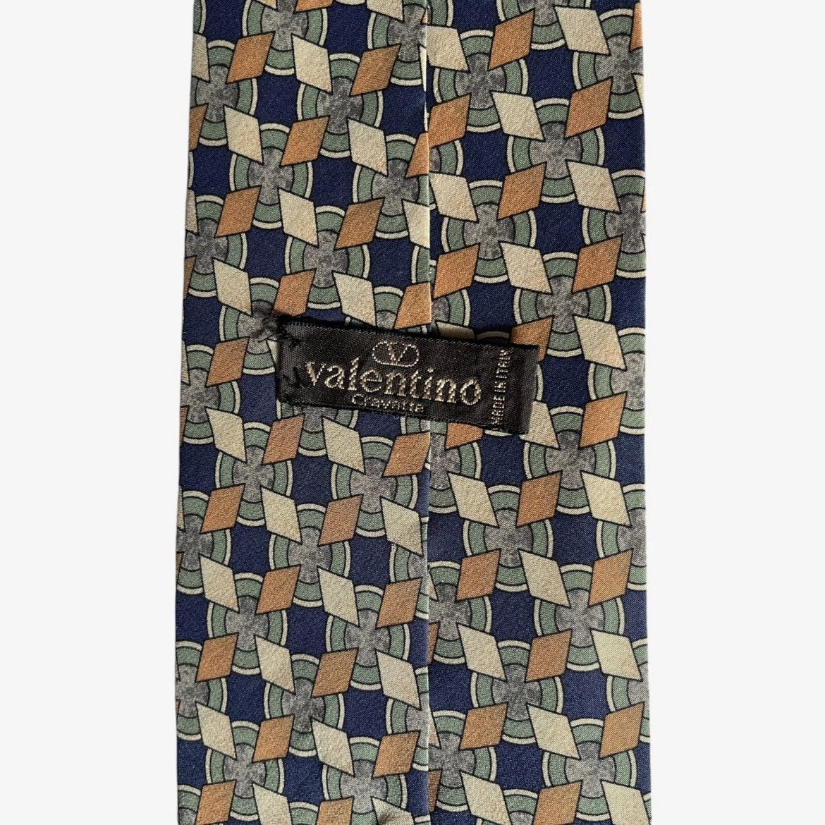Valentino Vintage 90s Valentino Geometric Abstract Print Navy Silk Tie Size ONE SIZE - 2 Thumbnail