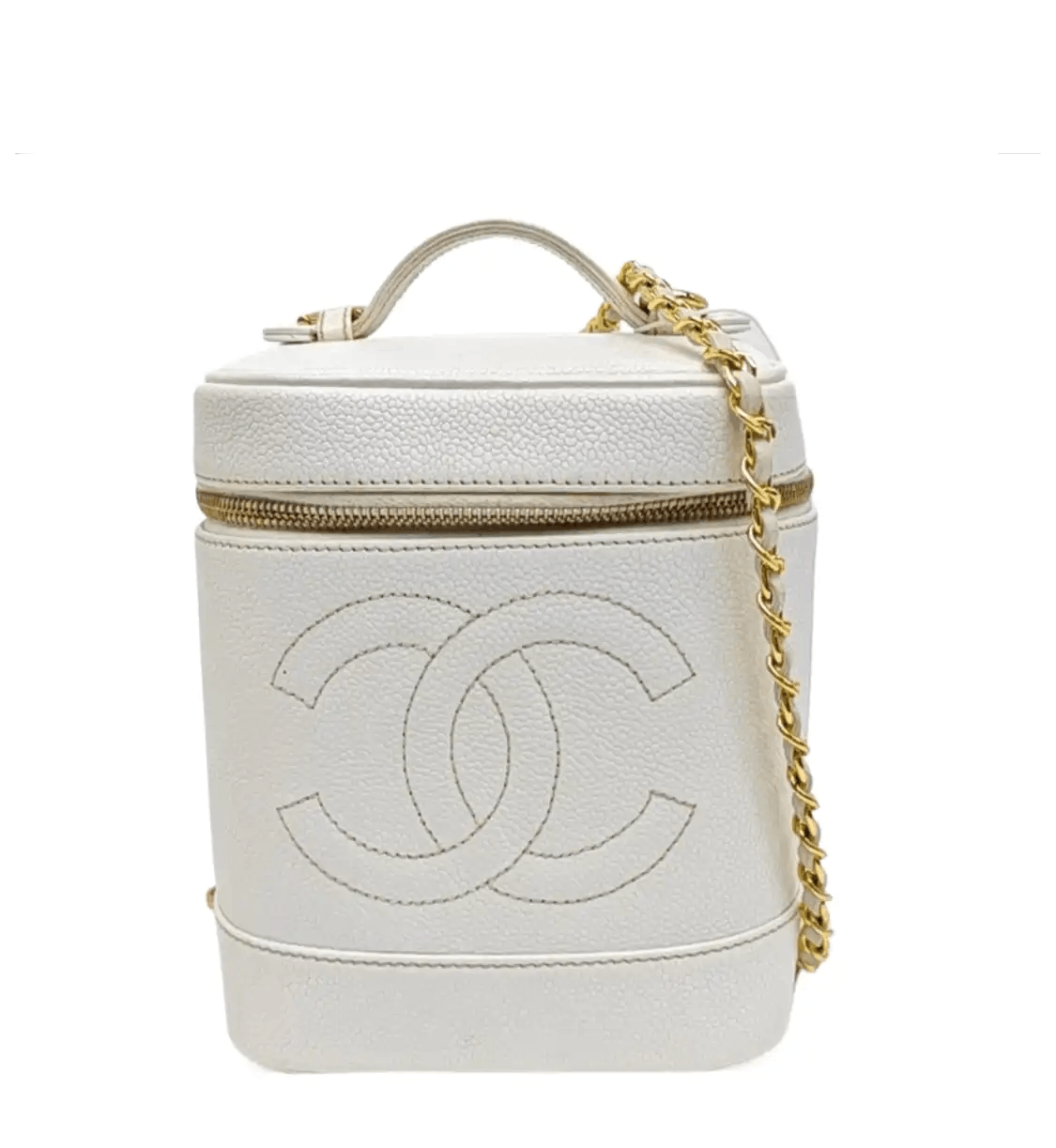 Chanel CHANEL white pebbled cowhide leather vanity case vanity case handbag gold hardwa Size ONE SIZE - 1 Thumbnail