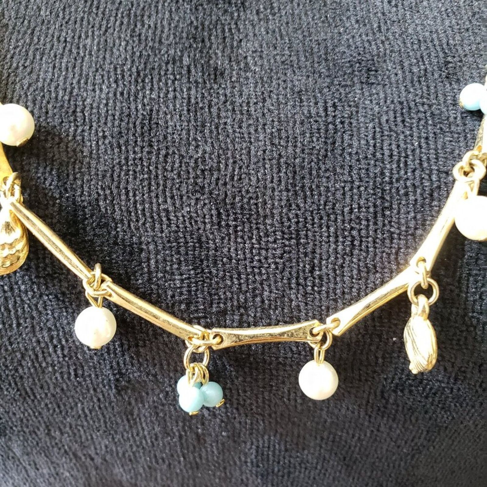 The Unbranded Brand White Blue Faux Pearl Gold Tone Star & Snail Accent Necklace Size ONE SIZE - 3 Thumbnail