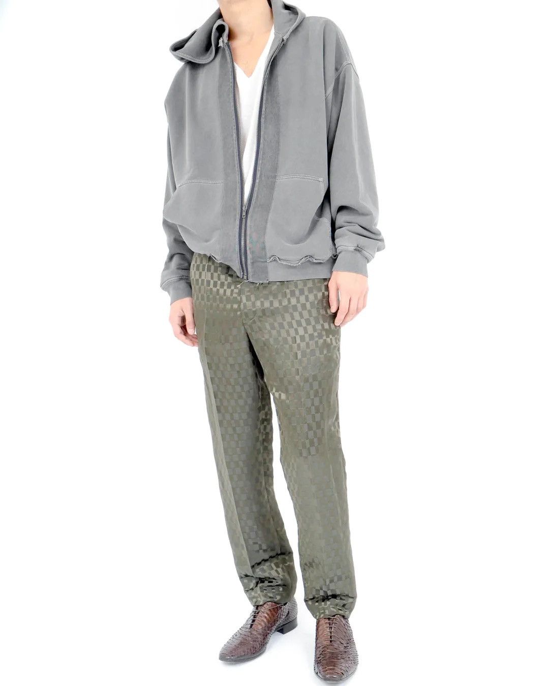 Haider Ackermann Washed Grey Distressed Double Layer Zip-Hoodie Size US L / EU 52-54 / 3 - 9 Thumbnail