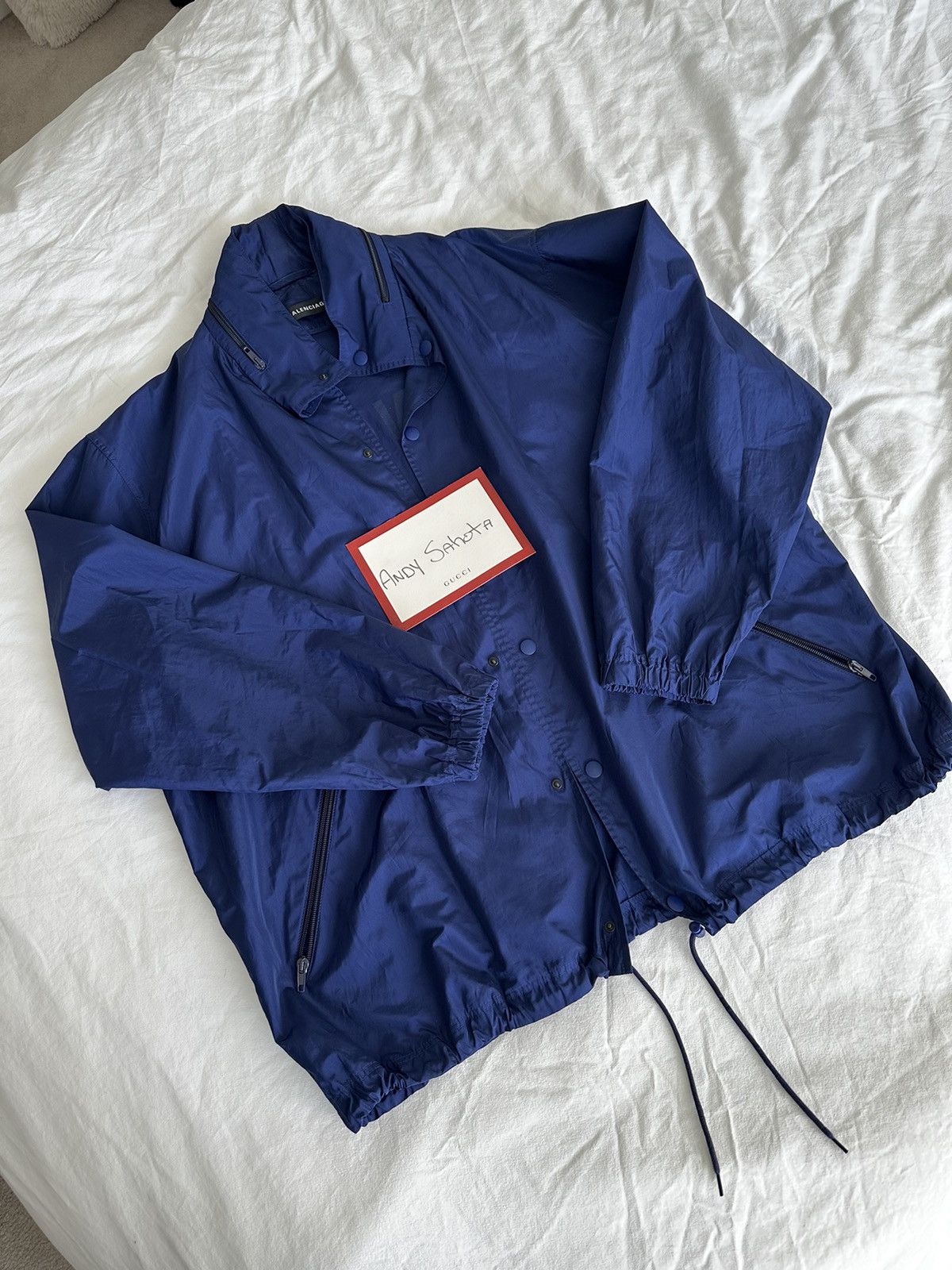 image of Balenciaga Winderbreaker Jacket With Logo in Pacific Blue, Men's (Size 2XL)