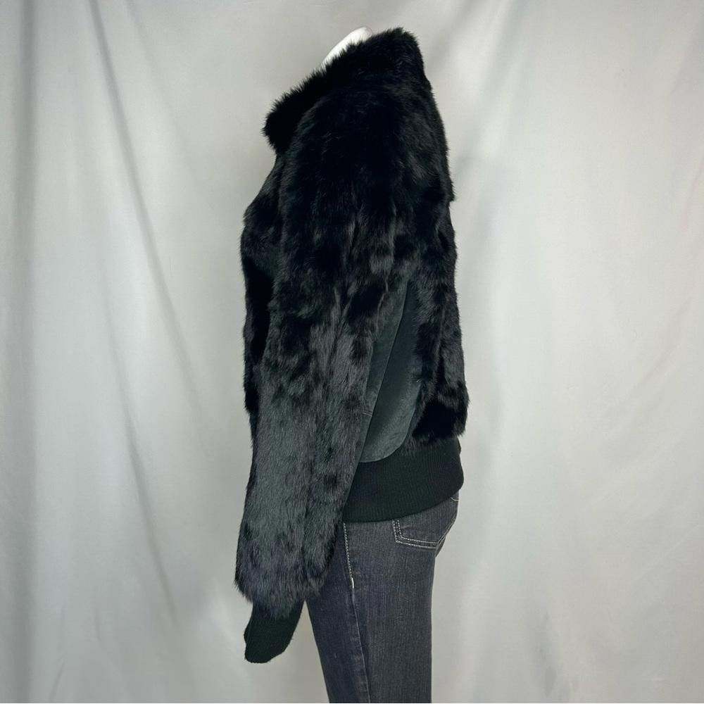 Other Mixit - Black 100% Rabbit Fur & Leather Bomber Jacket, XL Size XL / US 12-14 / IT 48-50 - 2 Thumbnail