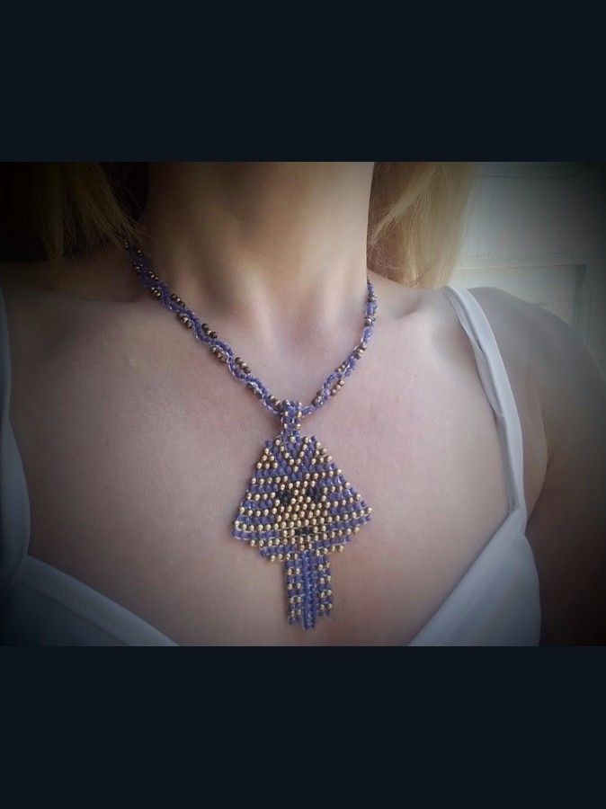 Handmade Necklace Blue/Gold Egyptian Ethnic Cleopatra Elegant Size ONE SIZE - 3 Thumbnail