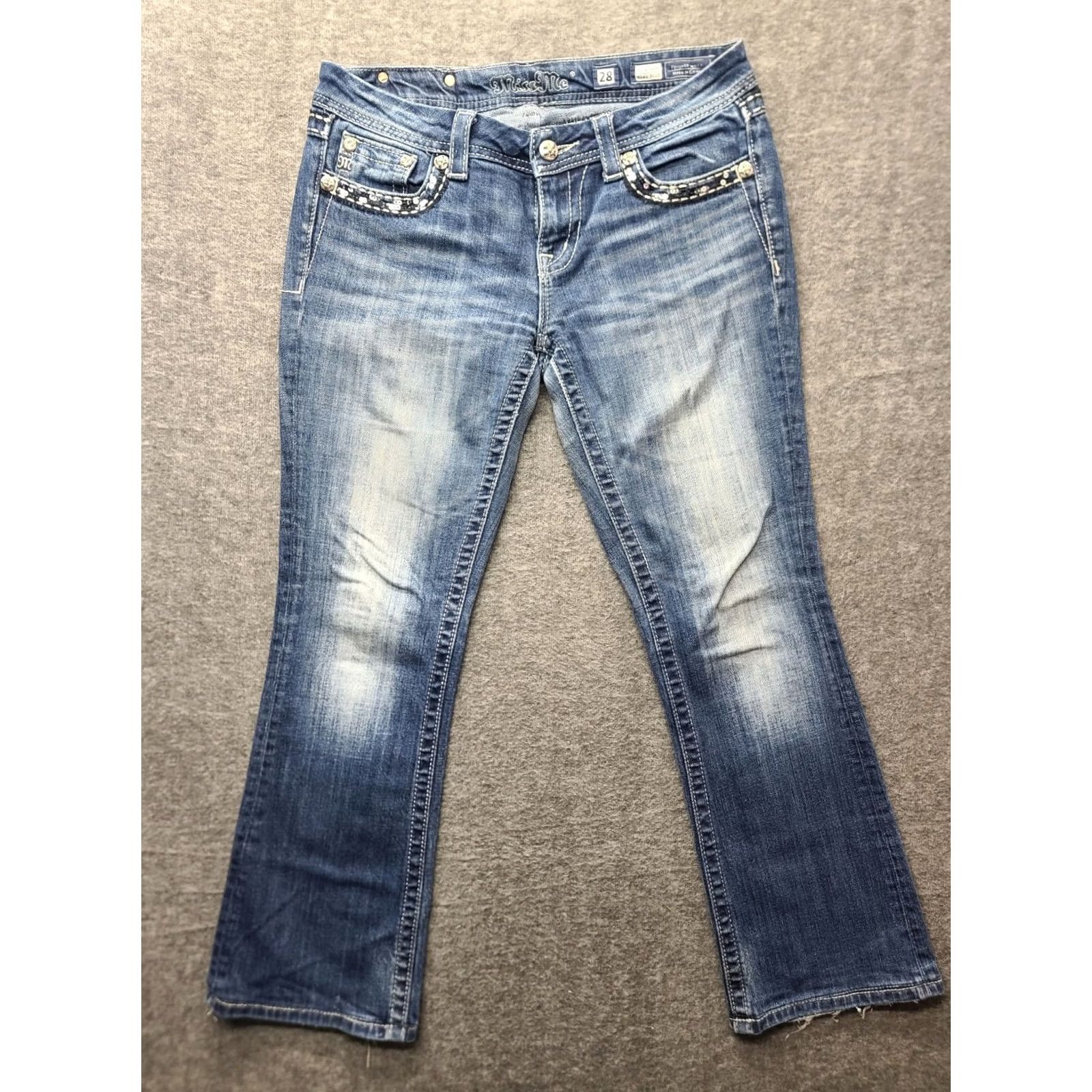 Miss Me Miss Me Jeans Womens 28x28 Regular Bootcut Distressed Mid Rise Denim 5-Pocket Blue Cotton Spandex Adult Womens Jeans Size 28" / US 6 / IT 42 - 2 Thumbnail