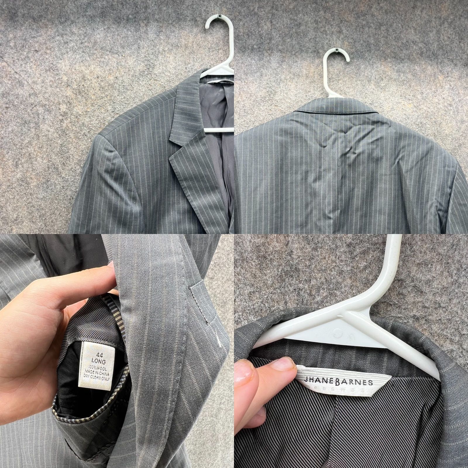 Vintage Jhane Barnes Blazer Men 44L Gray Wool 2 Button Notch Lapel Single-Breasted Sport Coat Jacket Long Tailored Vintage: No Boys, Girls, etc. Size 44R - 8 Thumbnail