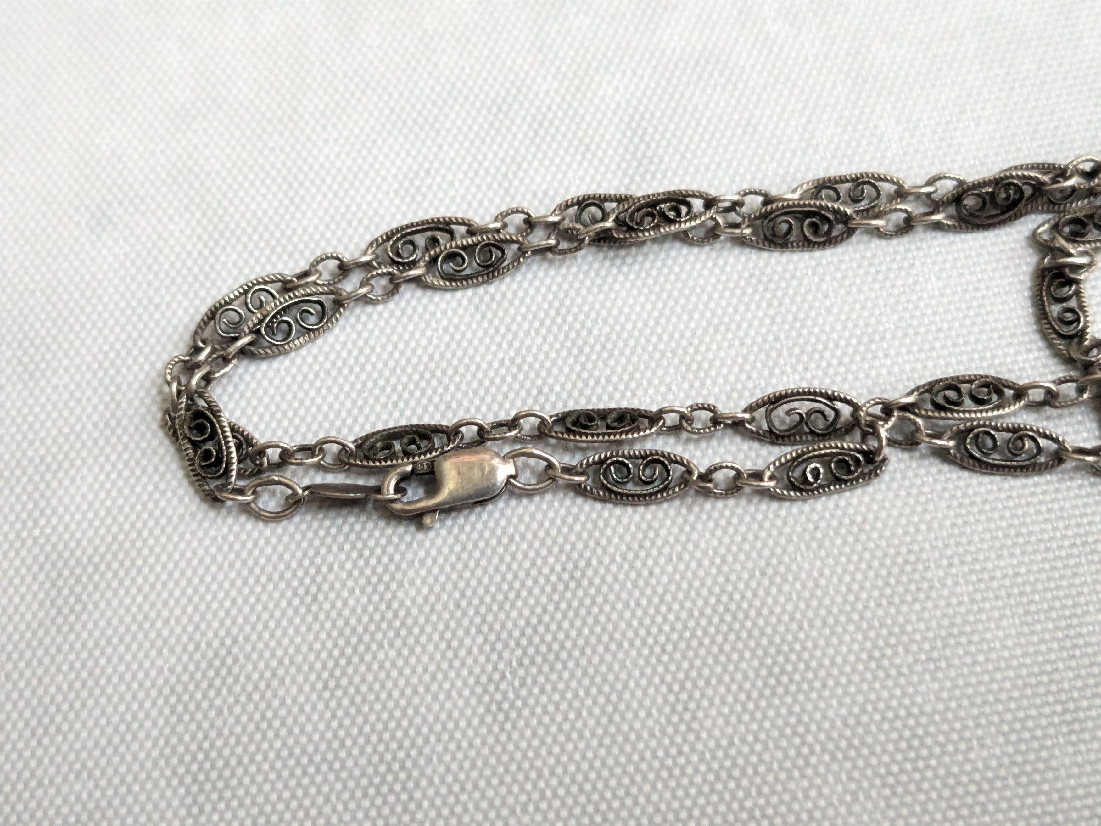 Jewelry Vintage Sterling Silver Necklace Anklet 20" Filigree Swirl Size ONE SIZE - 6 Thumbnail