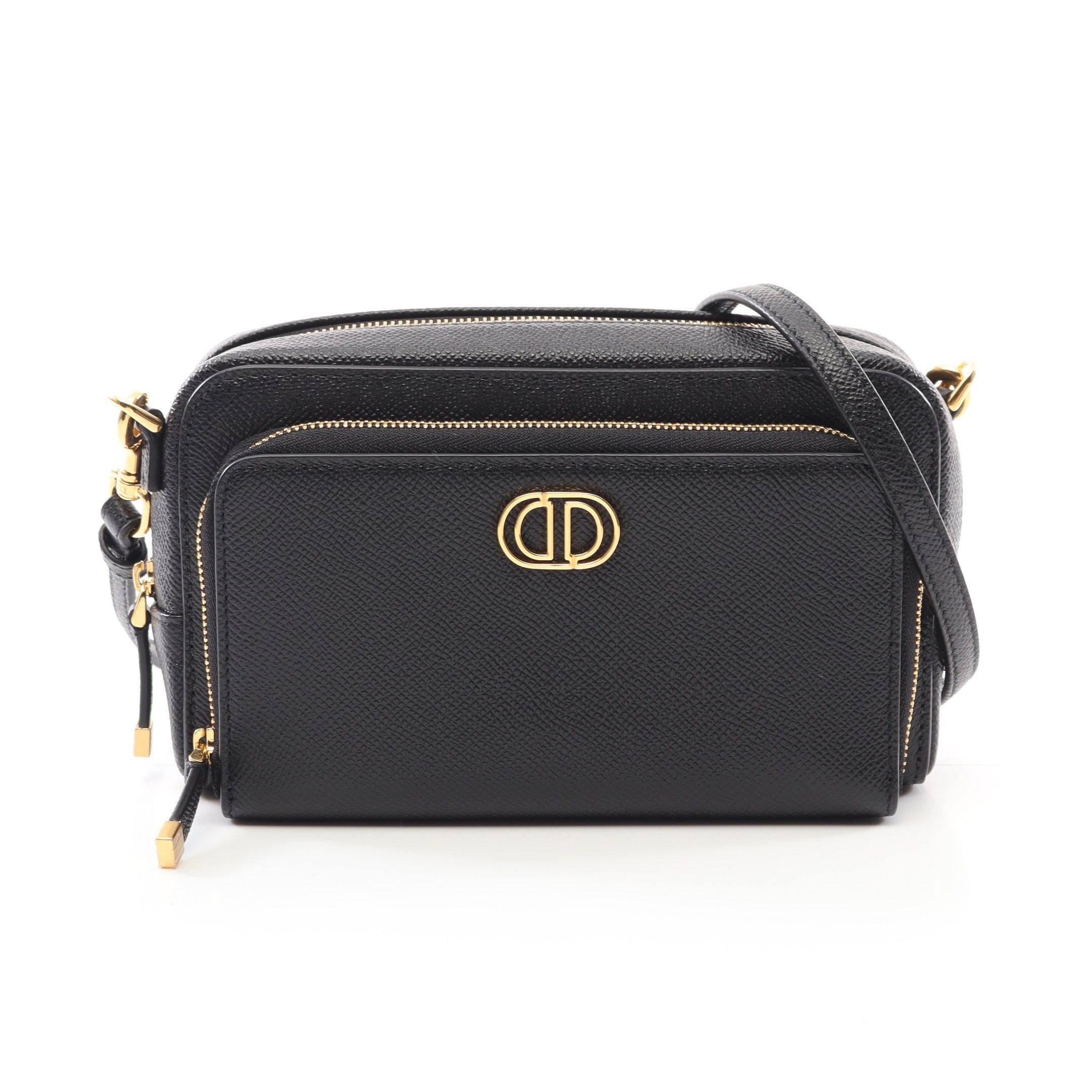 Dior Karo Double Pouch Shoulder Bag Leather Black, Women's