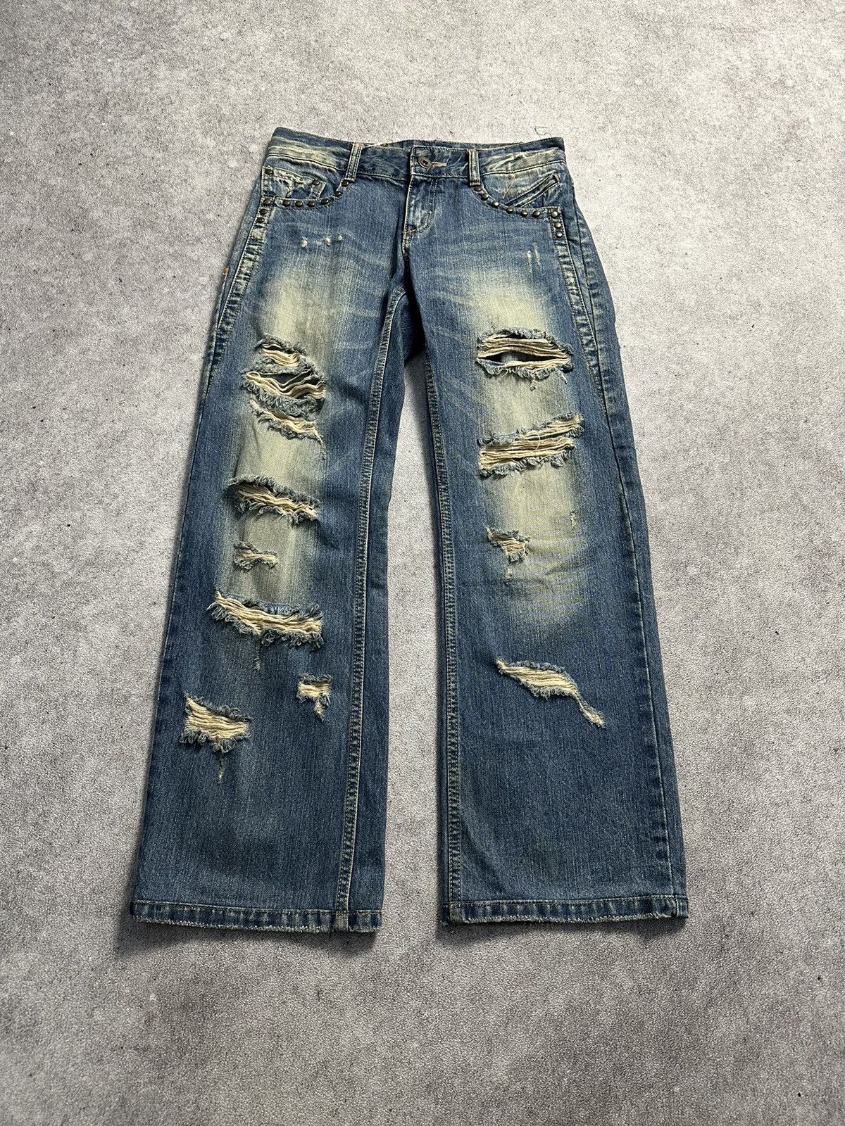 Tornado Mart 90s Japanese Lolita Distressed Studded Mud Wash Denim Jeans Size US 28 / EU 44 - 1 Thumbnail