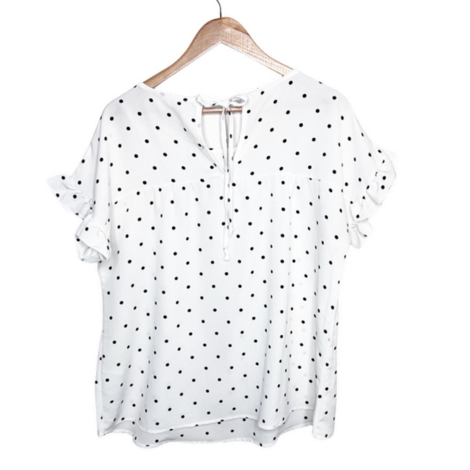 Other Hailey & Co White Black Polka Dot Ruffle Sleeve Blouse Size XL / US 12-14 / IT 48-50 - 13 Thumbnail