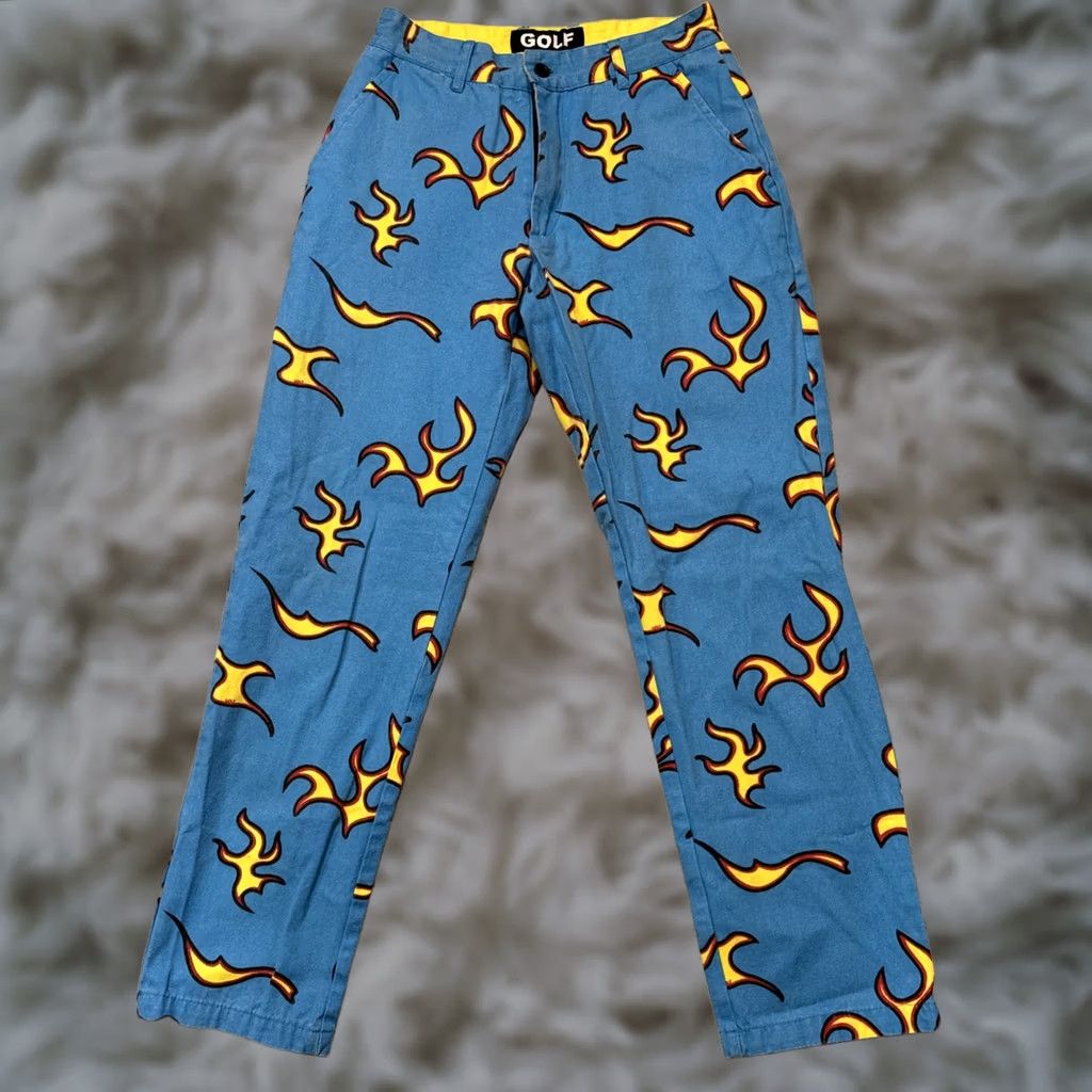 Golf Wang GOLF WANG Flame Pants Mens 28x27 Blue Cotton Tapered Chino Tyler The Creator Size US 28 / EU 44 - 1 Thumbnail