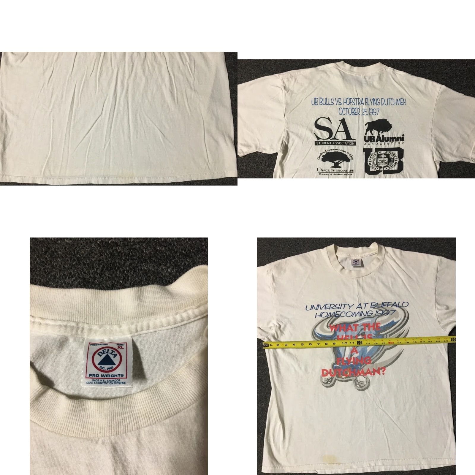 Vintage VINTAGE 90s UB Bulls Vs Hofstra Flying Dutchmen What The Hell Is A College PE T-Shirt XL White University at Buffalo Mens Graphic Tee Size US XL / EU 56 / 4 - 8 Thumbnail