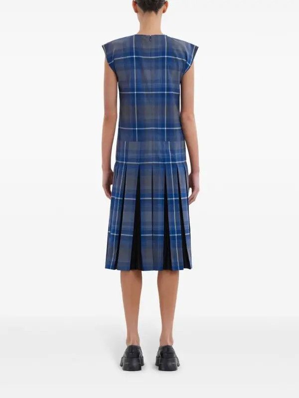 Marni o1w1db11125 Check-Print Twill Dress in Blue Size S / US 4 / IT 40 - 3 Thumbnail