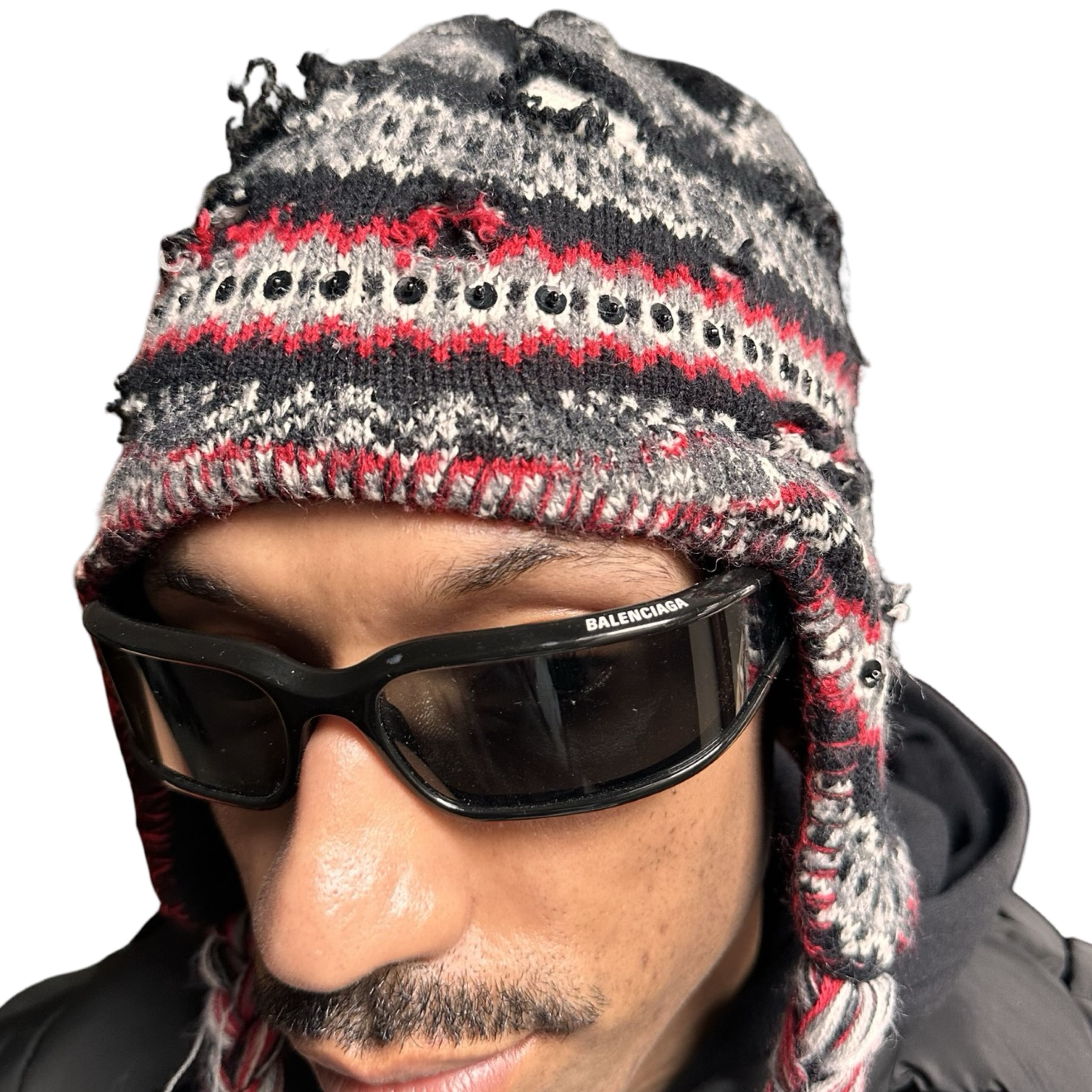 Vintage ASTROBOI* Black Sequin Fair Isle Braided Grunge Beanie Hat Size ONE SIZE - 2 Thumbnail