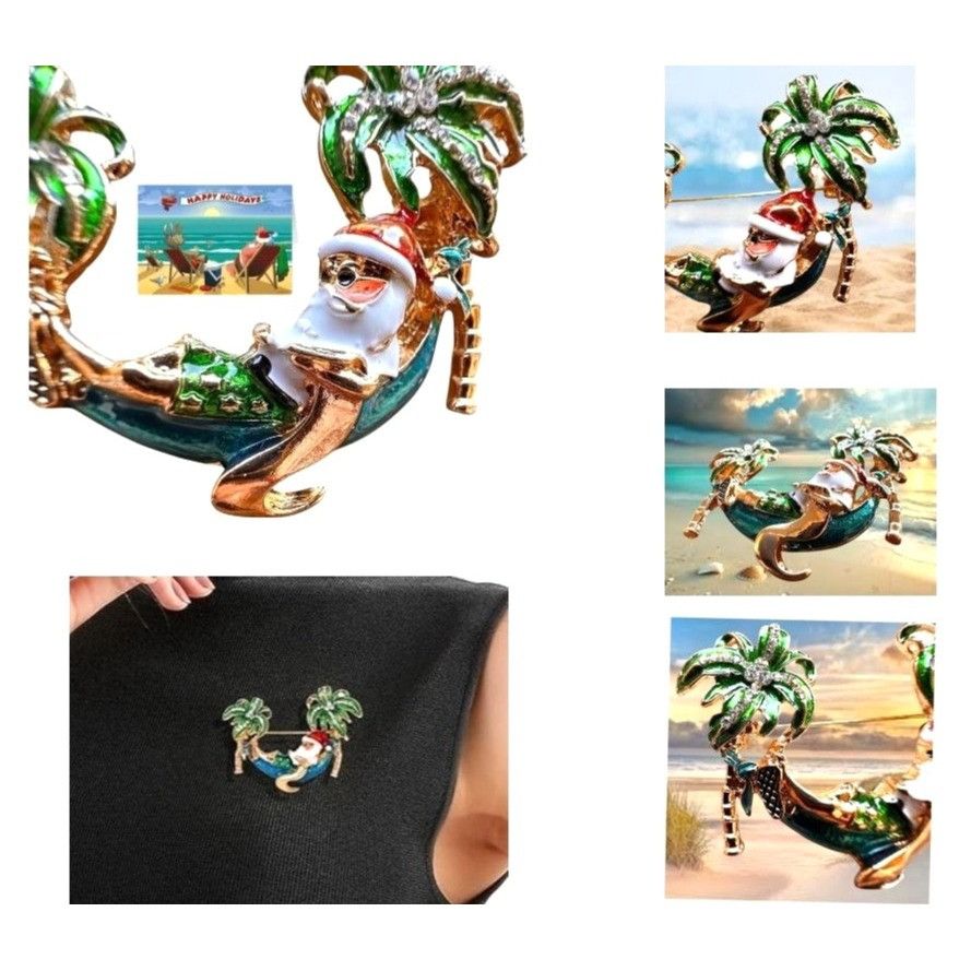 Handmade Palm tree Santa Brooch Pin New Beach Bound Coming to Coast I Size ONE SIZE - 8 Thumbnail