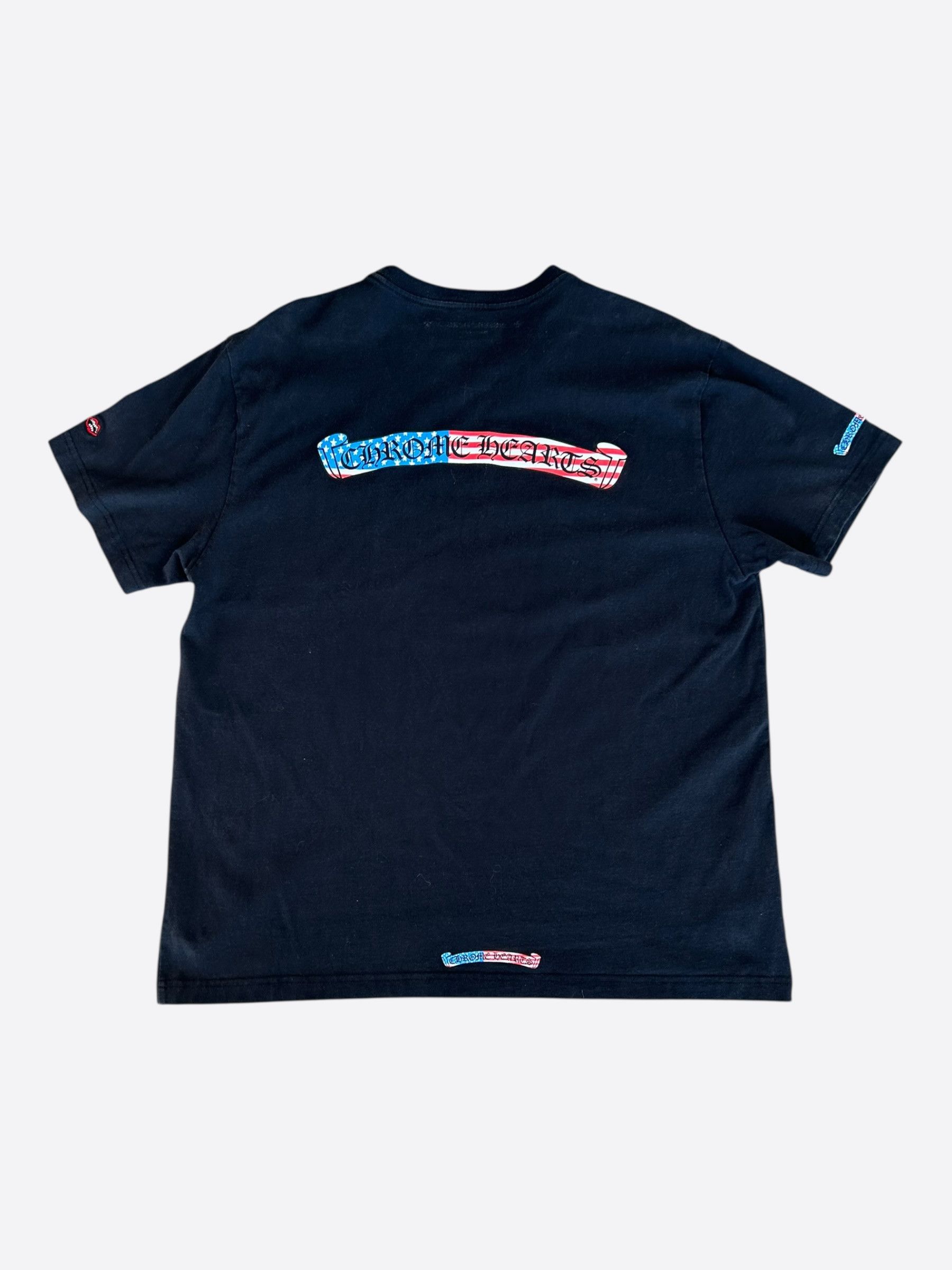 Chrome Hearts Black USA Flag Scroll Logo T-Shirt