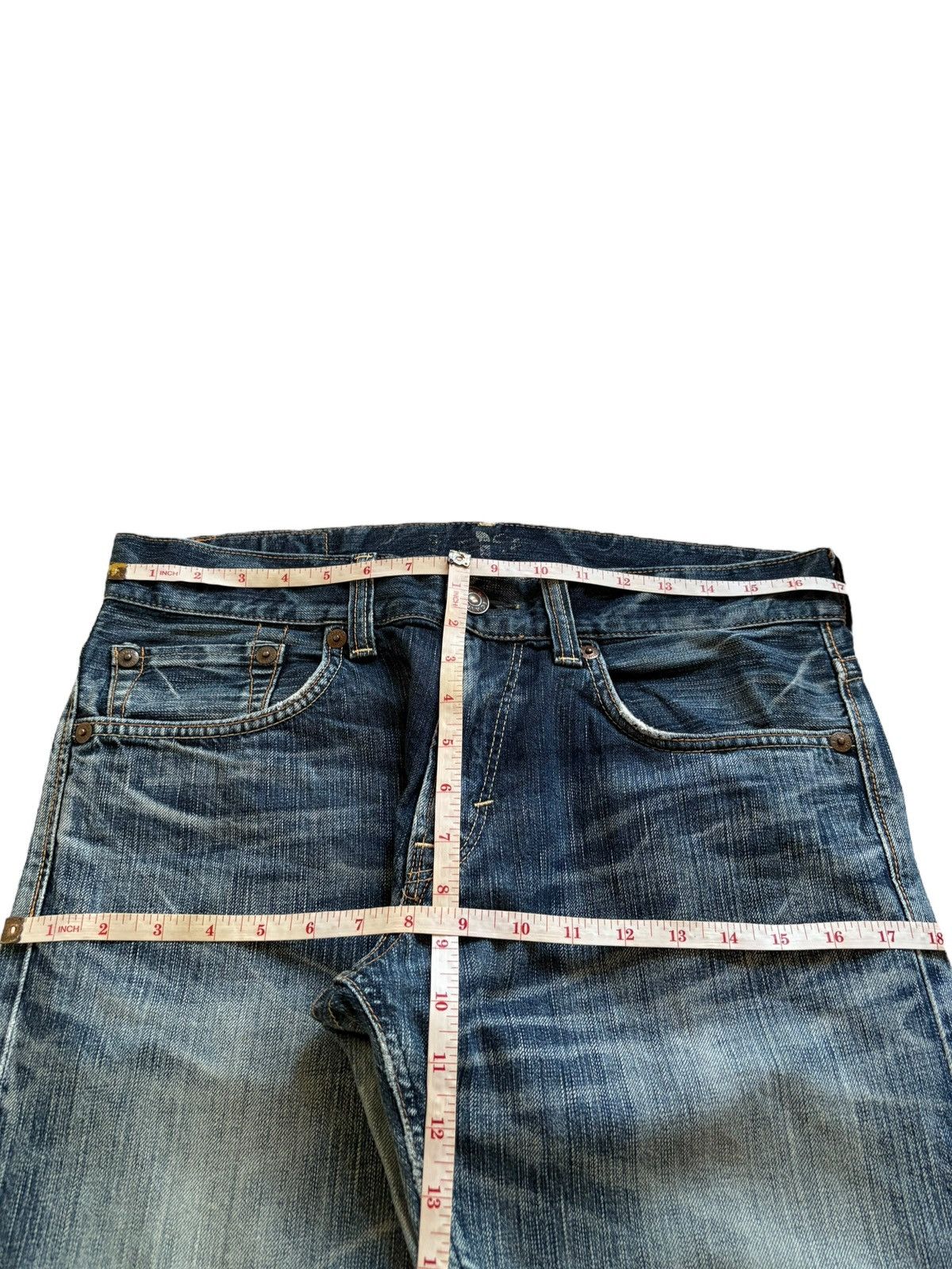 Edwin Vintage Edwin Blue Trip Faded Mud Wash Distress Flare Jeans Size US 34 / EU 50 - 12 Thumbnail