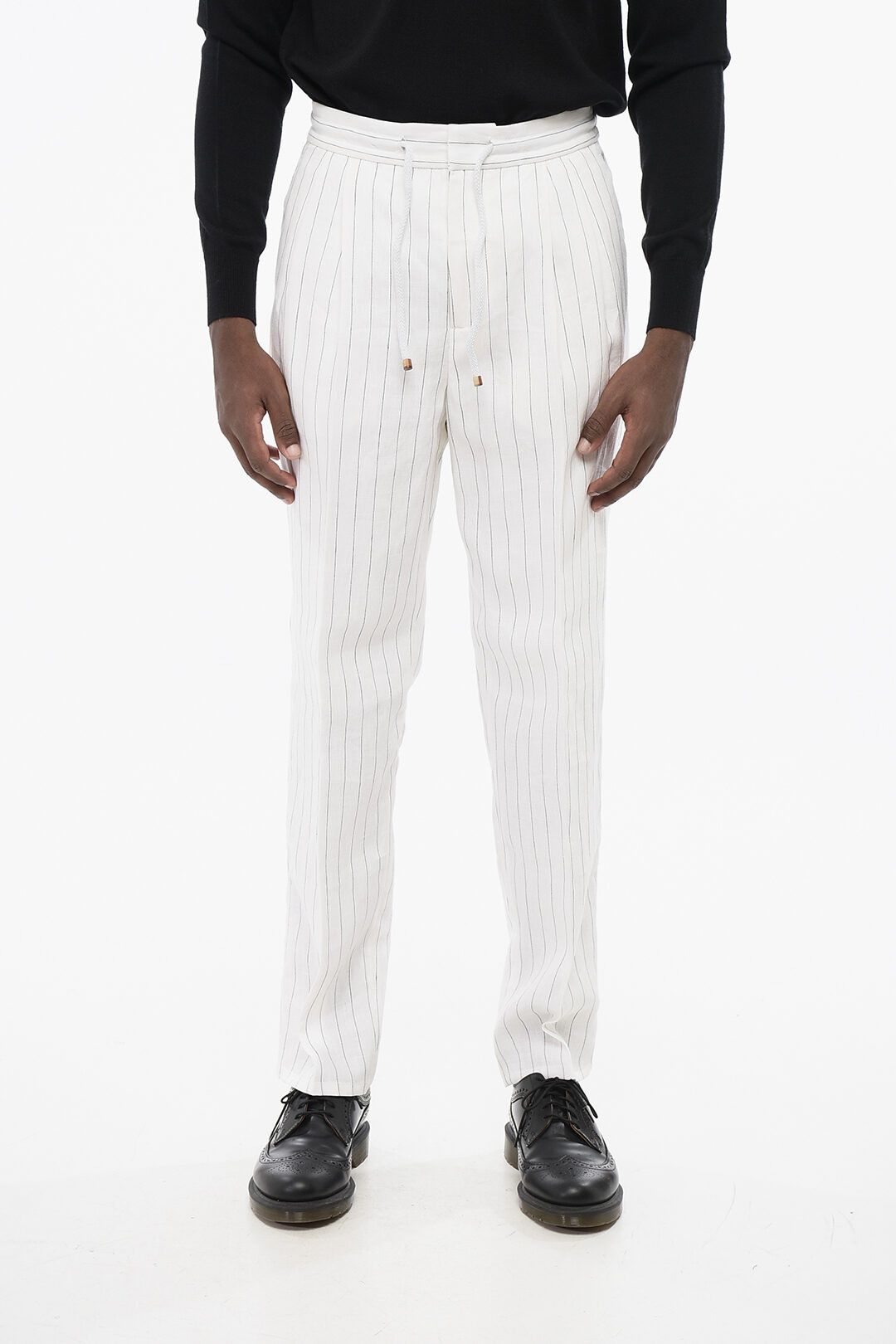 Brunello Cucinelli og1mm0825 Double-pleated Pinstriped Linen Pant in White Size US 38 / EU 54 - 1 Thumbnail