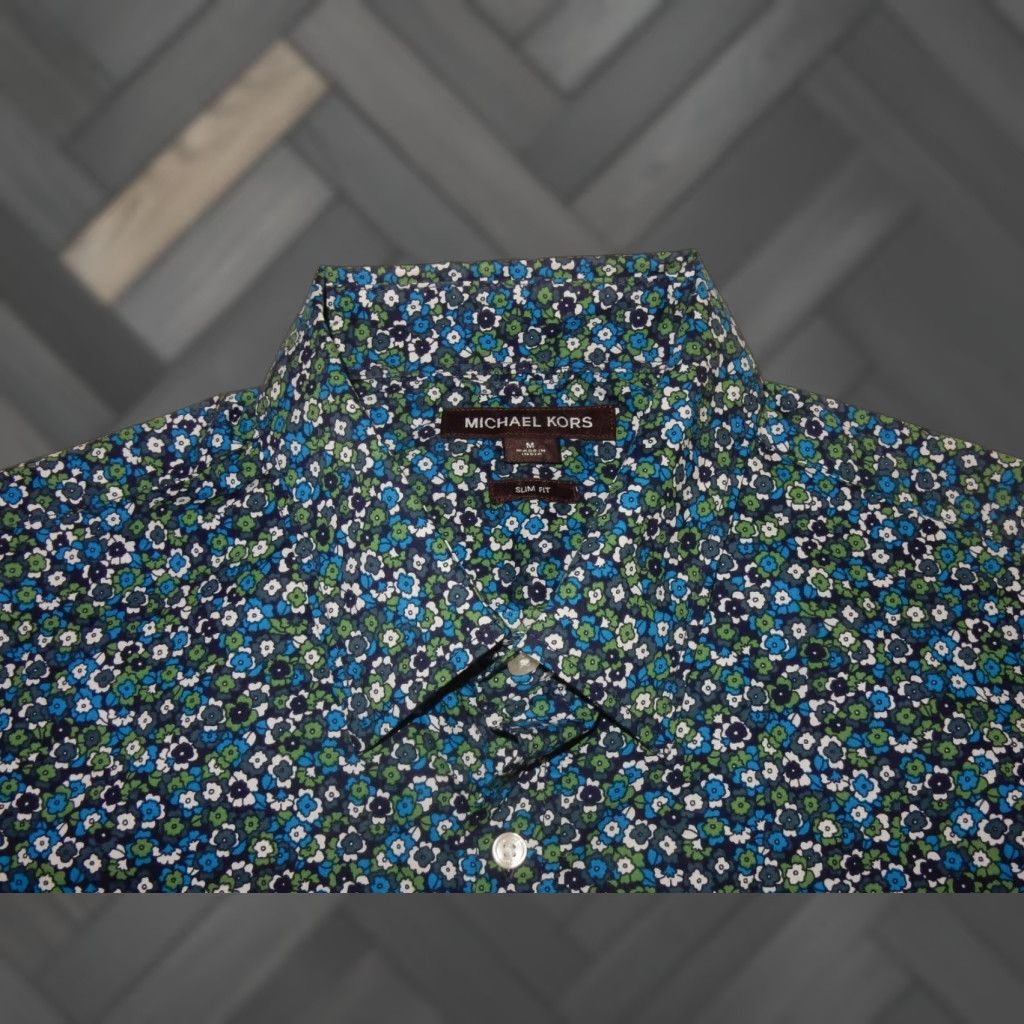 J.Crew MICHAEL KORS Men's Shirt Short Sleeve Button-Front Slim Size M Blue Floral Pattern Button-Up Shirt Mens Medium Blue Size US M / EU 48-50 / 2 - 1 Thumbnail