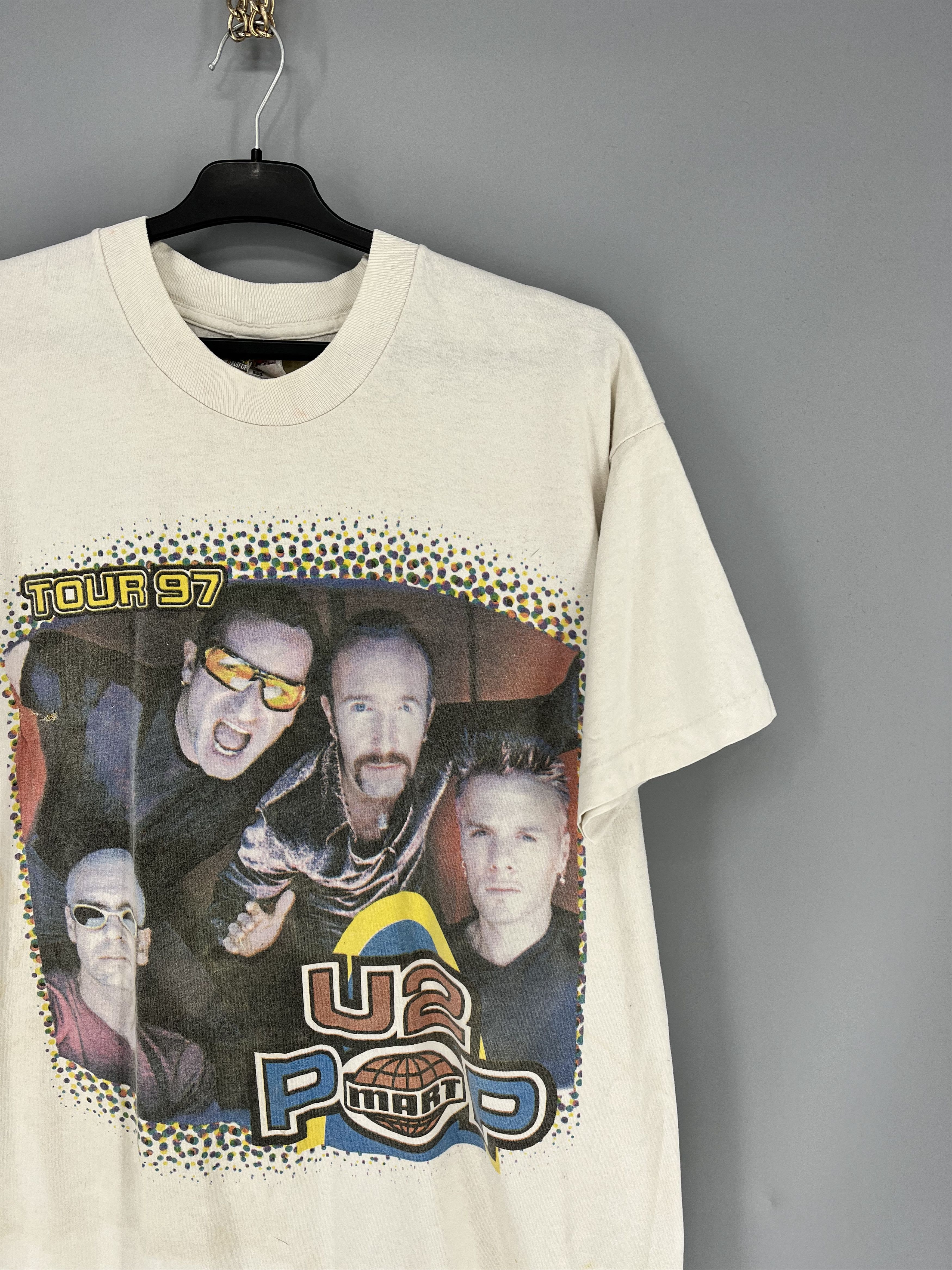 Band Tees Vintage U2 Pop Mart Concert Shirt Rock Band White Cotton 90s Size US XL / EU 56 / 4 - 5 Thumbnail