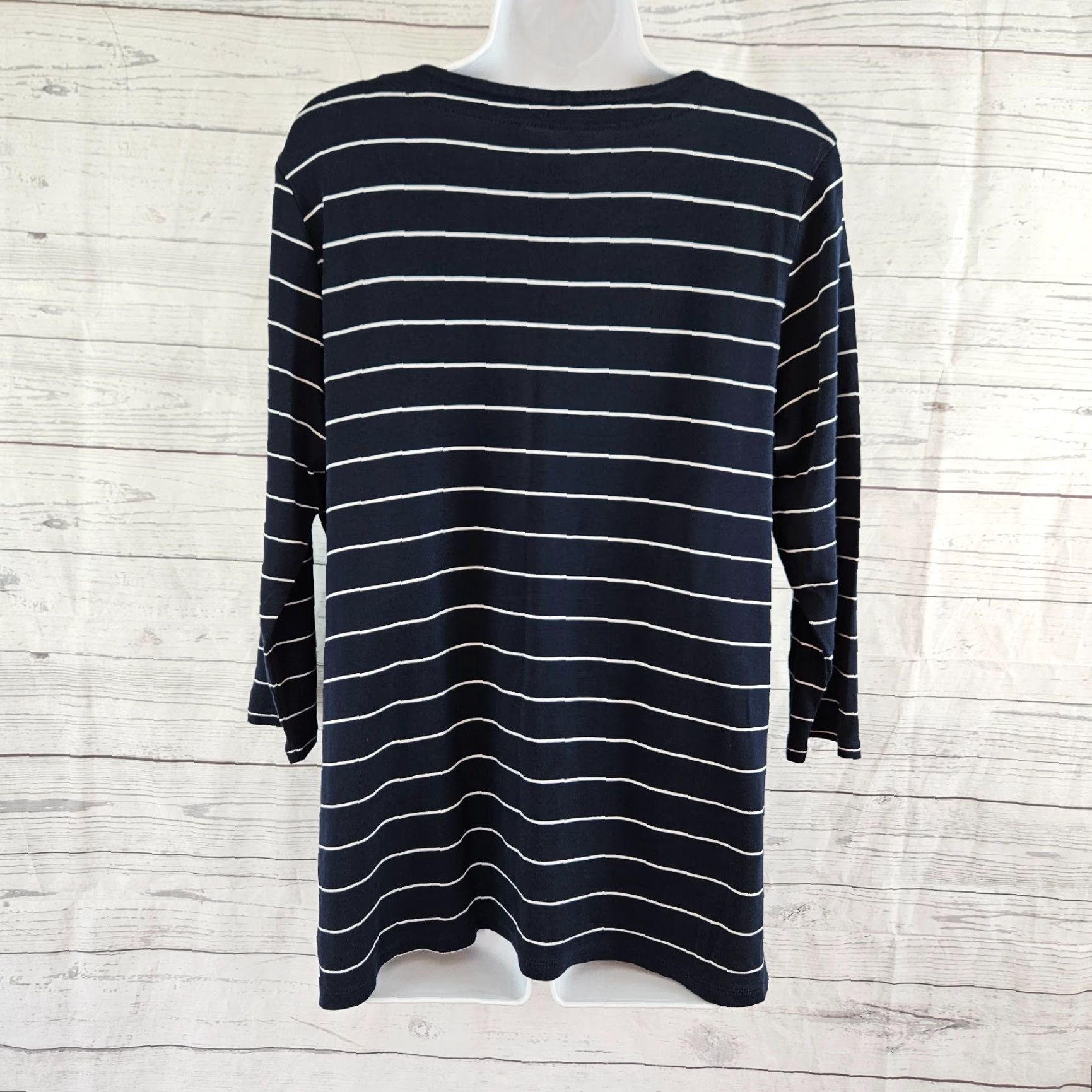 J. Jill J Jill Womens Pima 3/4 Sleeve V-Neck Top Sz Large Blue White Stripe Shirt Womens Size L / US 10 / IT 46 - 3 Thumbnail