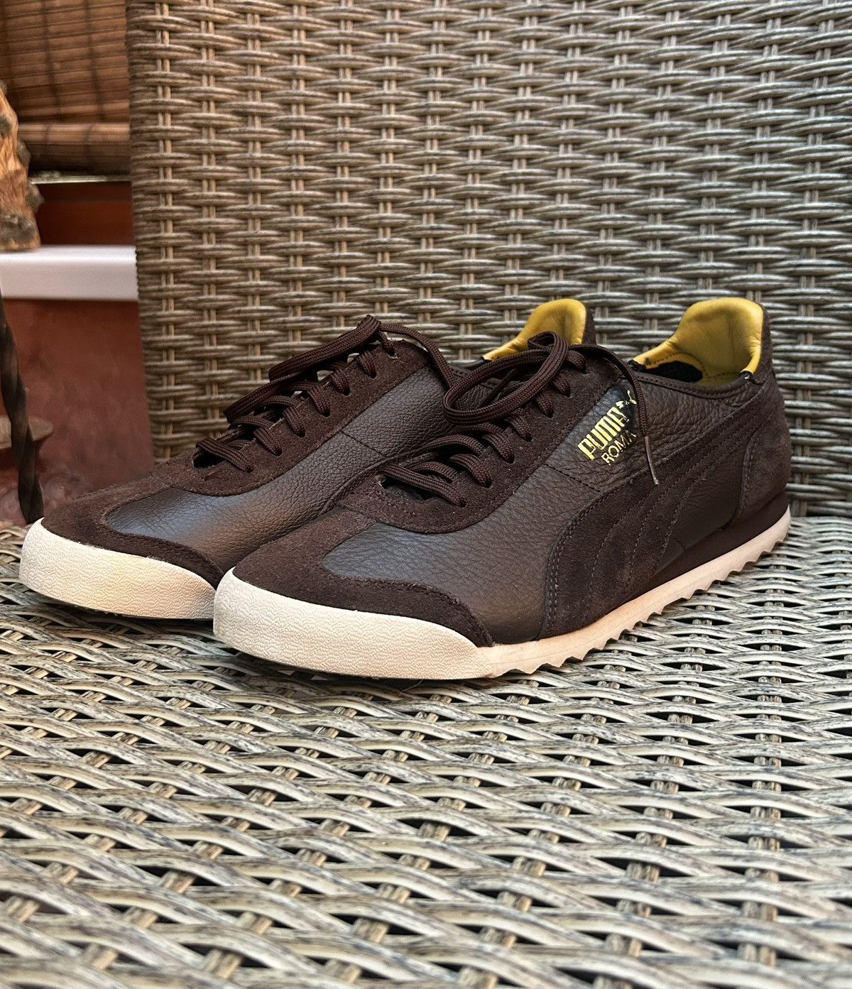 Puma Puma Roma Slim Leather/Suede Brown Low Top Trainers Size US 10.5 / EU 43-44 - 3 Thumbnail