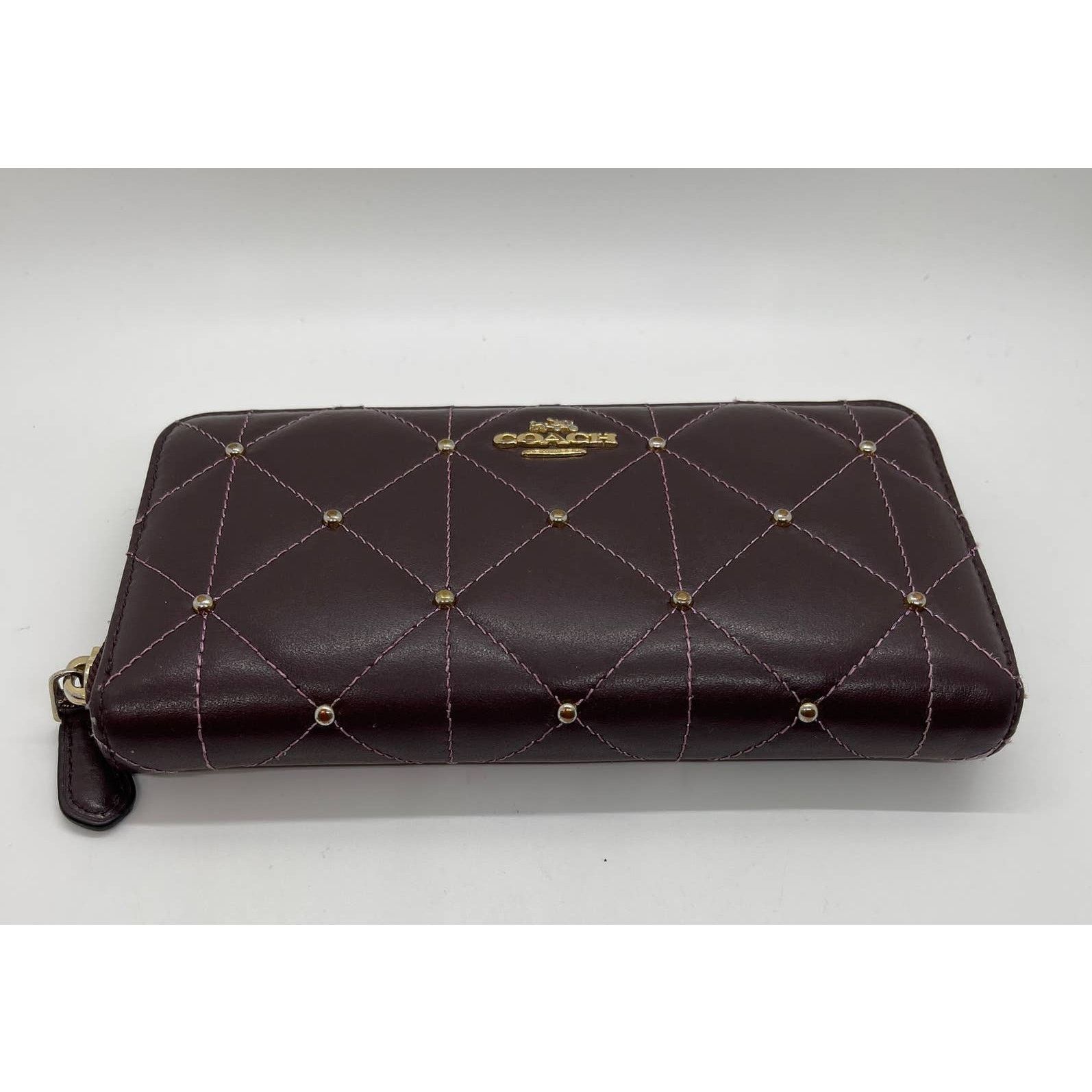 Coach Coach Accordion Zip Wallet Quilted Design Brown Studs Size ONE SIZE - 2 Thumbnail