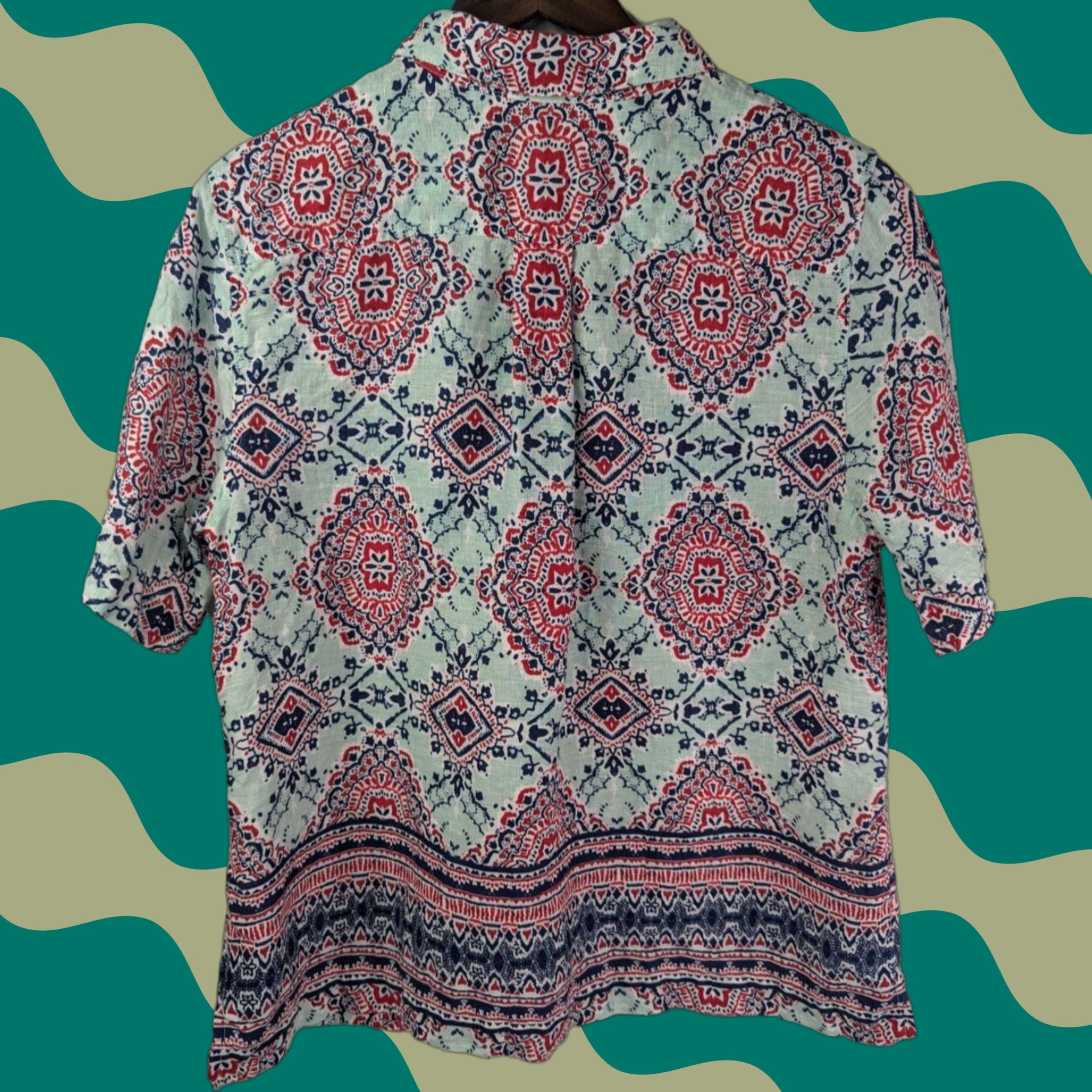 Coldwater Creek Coldwater Creek Blouse Women L Multicolor Linen Button Boho Artsy Floral Spring Summer Size L / US 10 / IT 46 - 1 Thumbnail