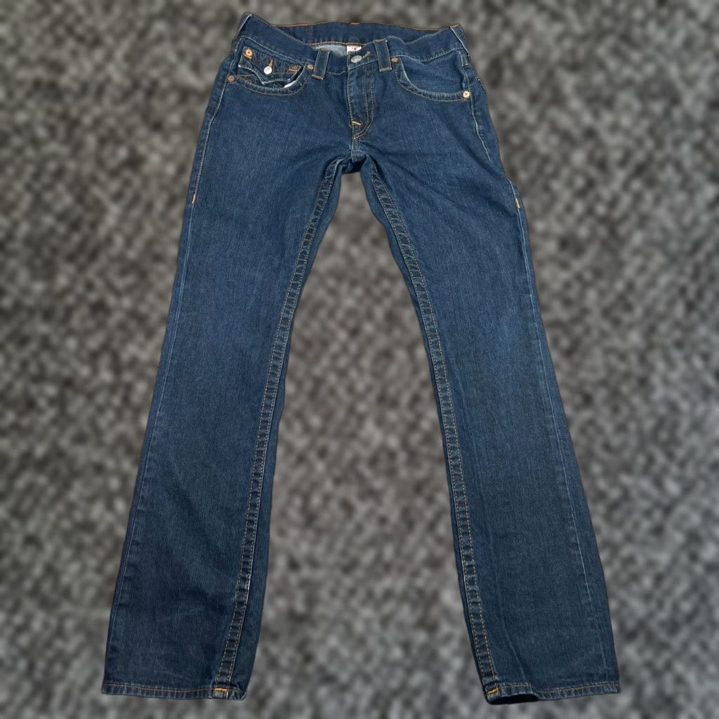 True Religion True Religion Jeans Mens 30 Straight Denim Blue Dark 5-Pocket Logo Button Zip Inseam 33 Regular Rise Mid Vintage: No Size US 30 / EU 46 - 1 Thumbnail