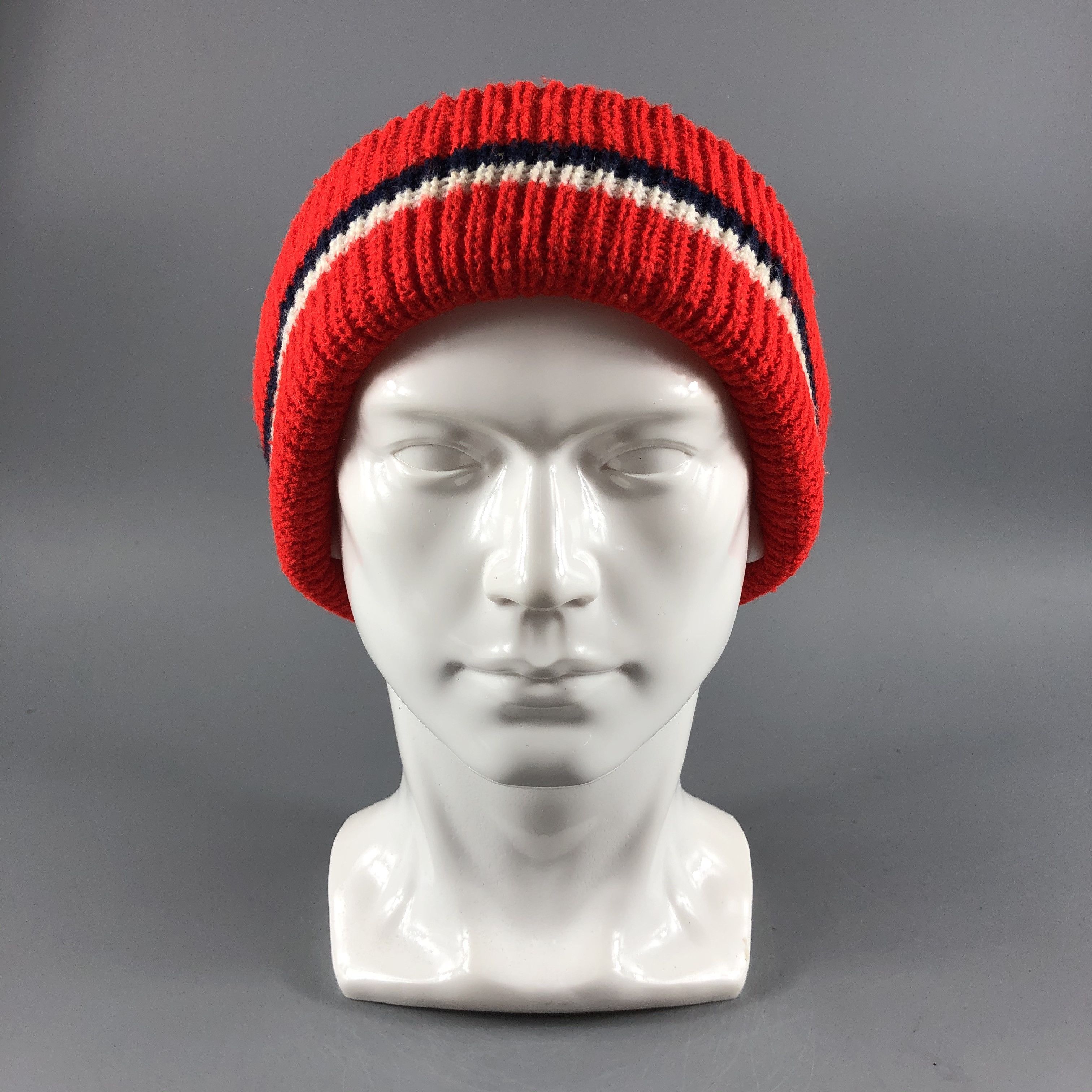 image of Vintage Unknon Hats Stripe Beanie Knit Snow Cap B230, Men's