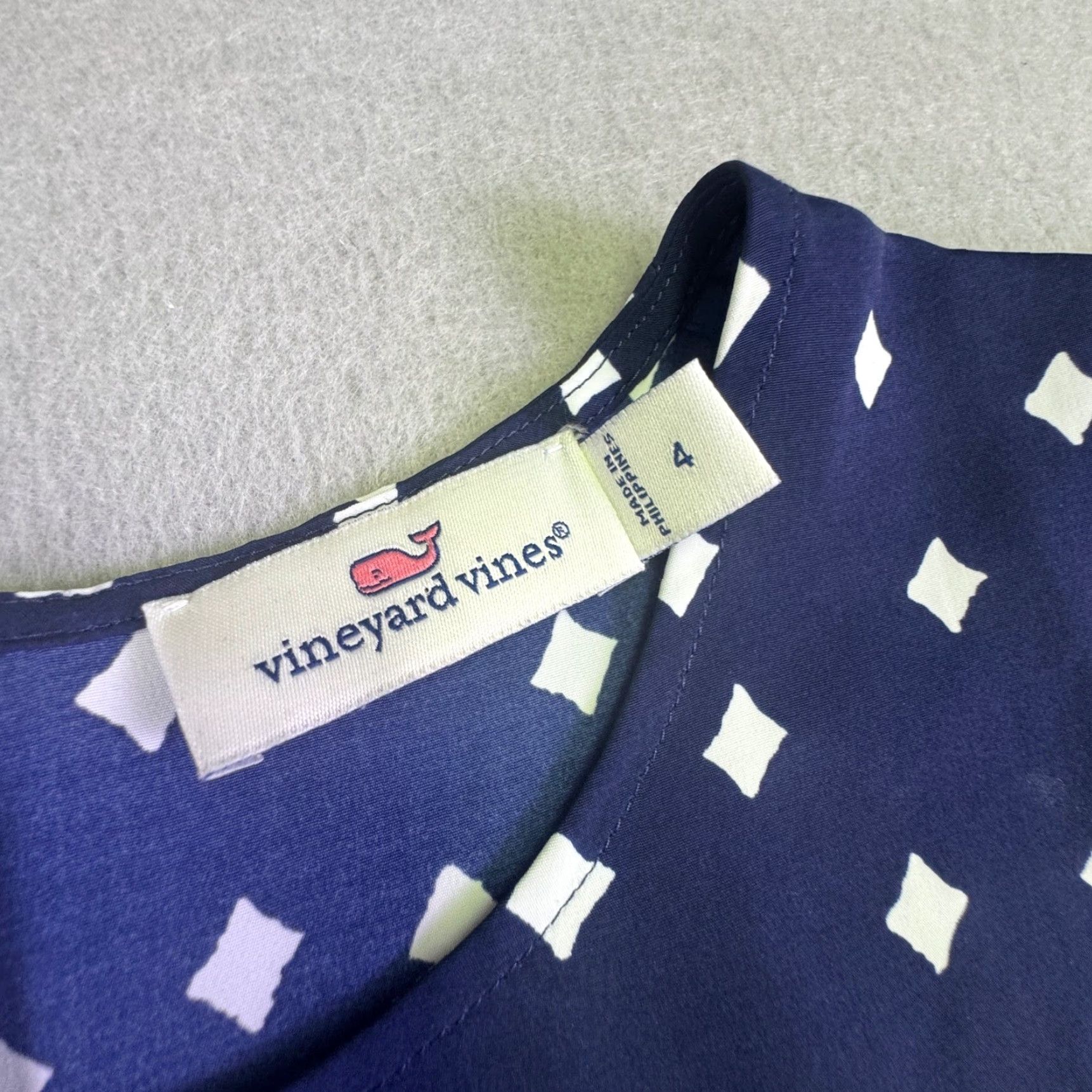 Vineyard Vines Vineyard Vines Dress Women's Shift Sleeveless Navy White Diamond Geometric Ruffle Drop Waist Size S / US 4 / IT 40 - 3 Thumbnail