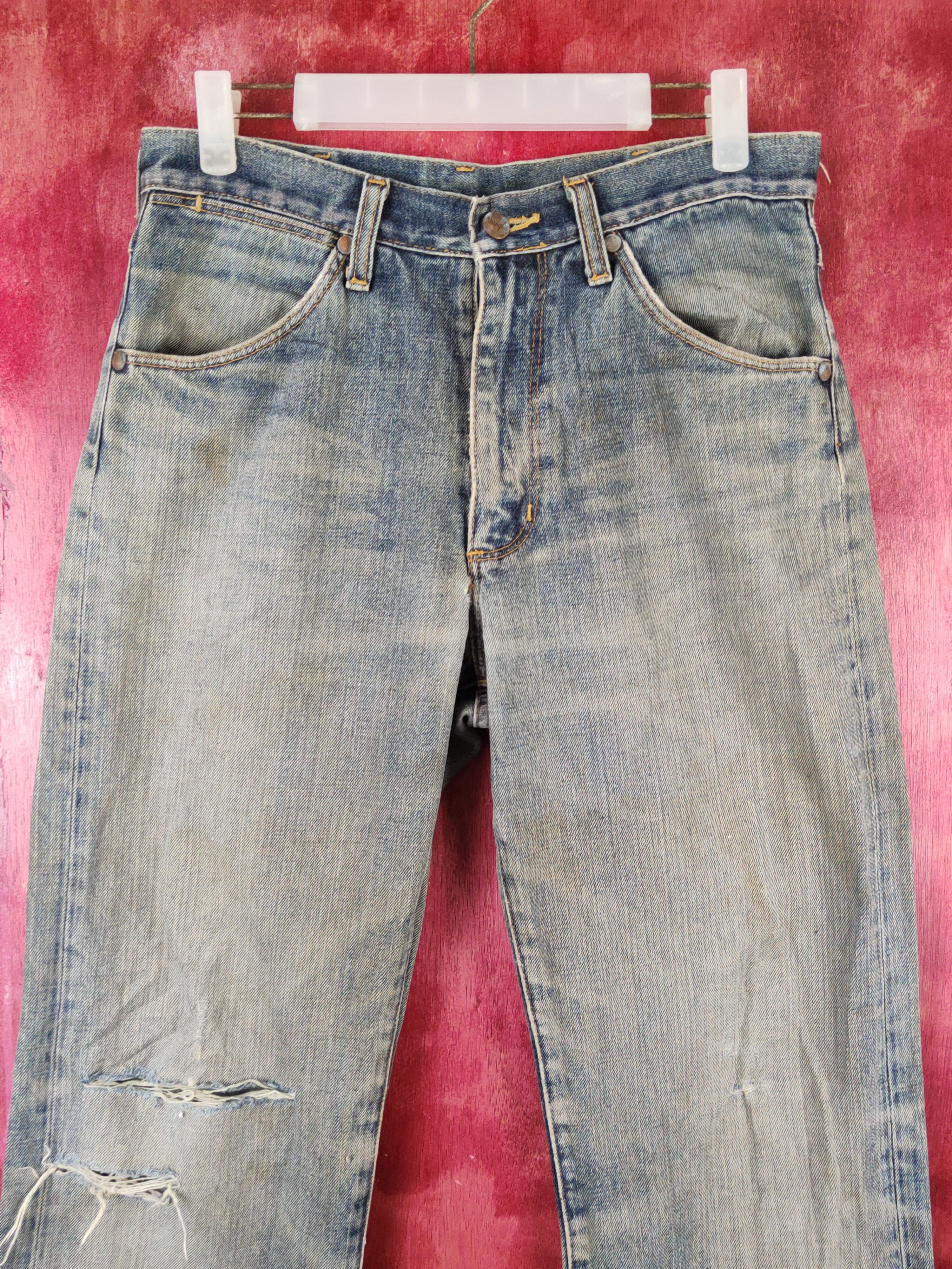 Japanese Brand Wrangler Dark Blue Faded Distressed Ripped Jeans #S2246 Size US 31 - 2 Thumbnail