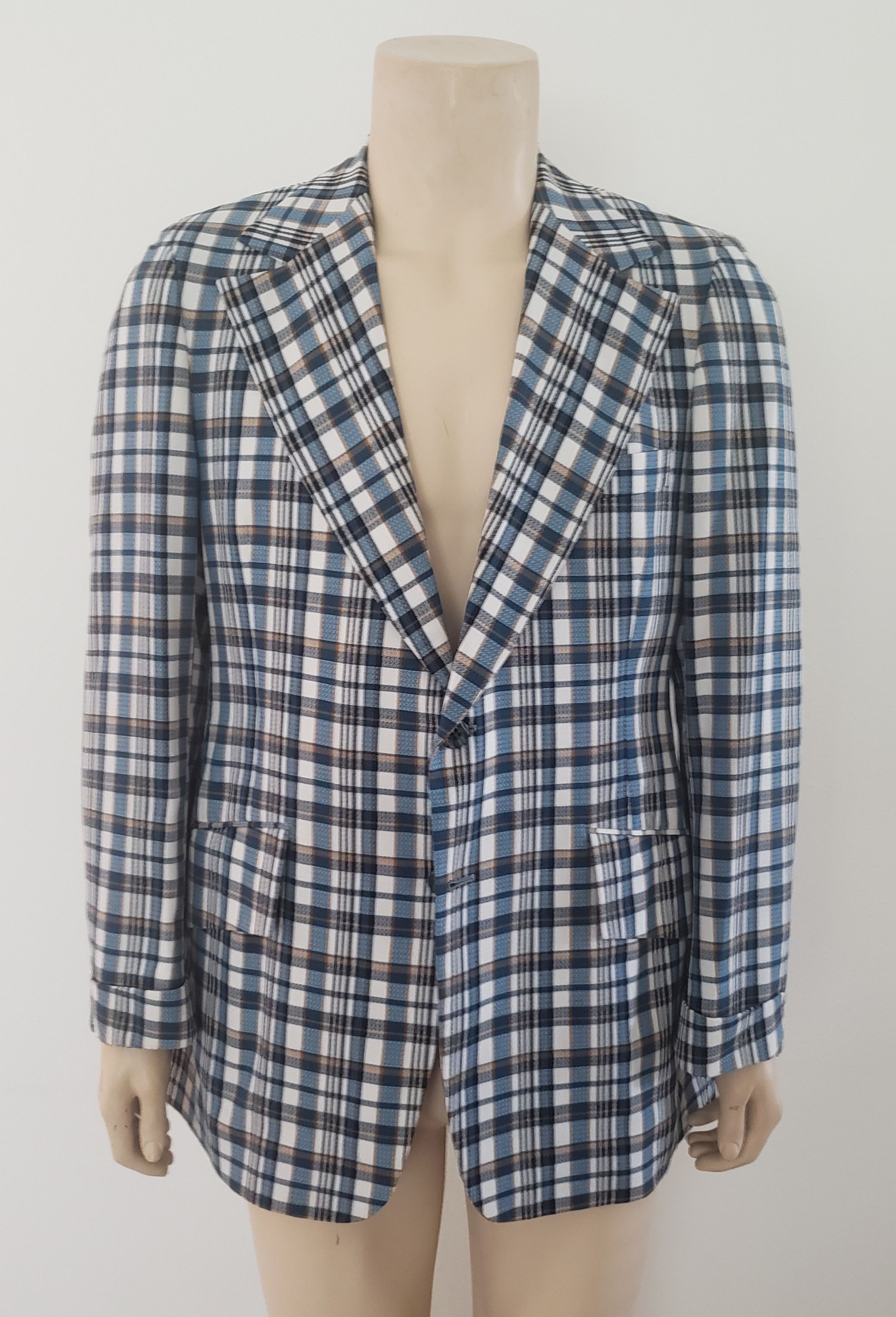 Vintage wild sport coat 40L vintage 1970s blue plaid Size 40L - 1 Thumbnail