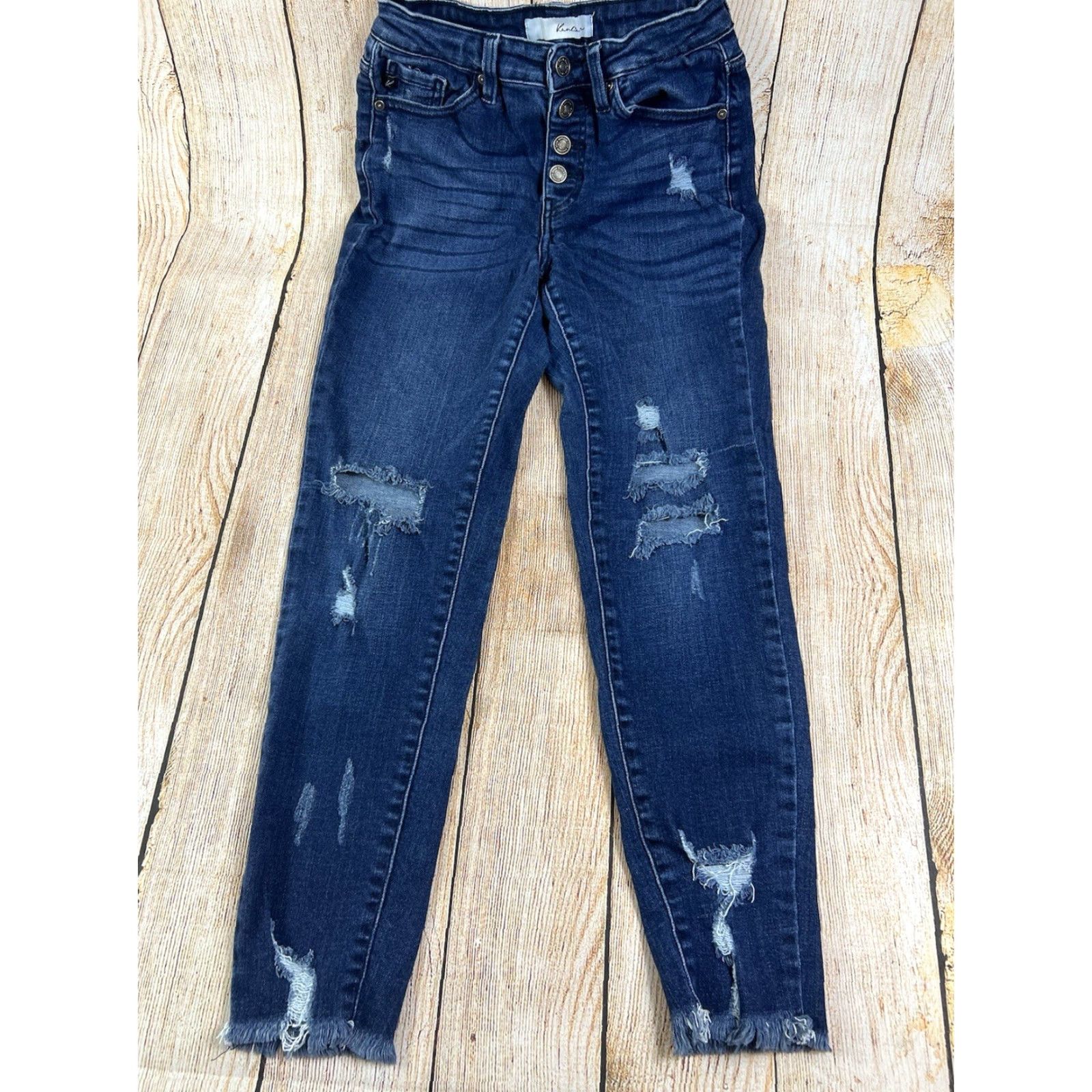 Vintage VINTAGE? Women’s KanCan Buttonfly Skinny Jeans Size 7 27” Inseam Distressed Denim Blue Regular Size 28" / US 6 / IT 42 - 2 Thumbnail