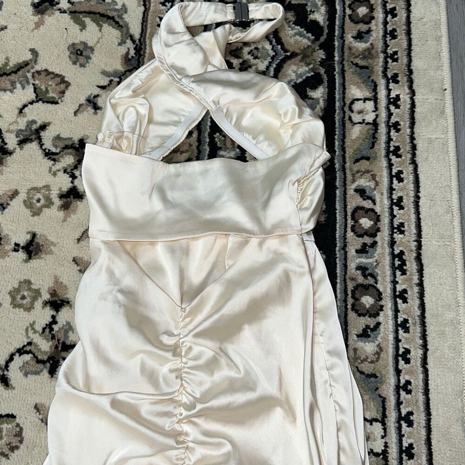 Other Oh Polly Halter Top Cream Satin Feel Dress | Sz 4 Size S / US 4 / IT 40 - 9 Thumbnail