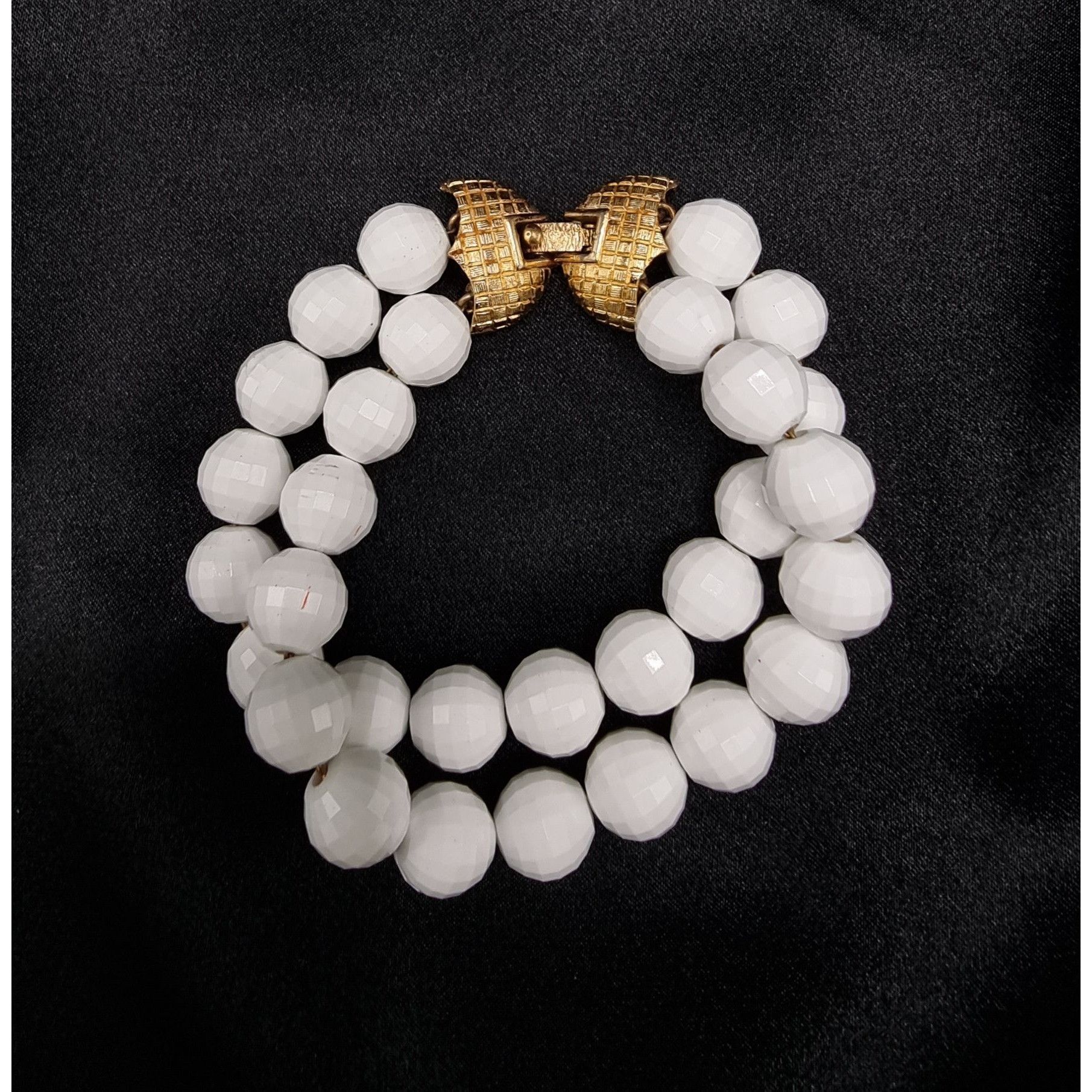 Monet Vintage 60s-70s MONET Signed Gold & White Beaded Double Stra Size ONE SIZE - 3 Thumbnail