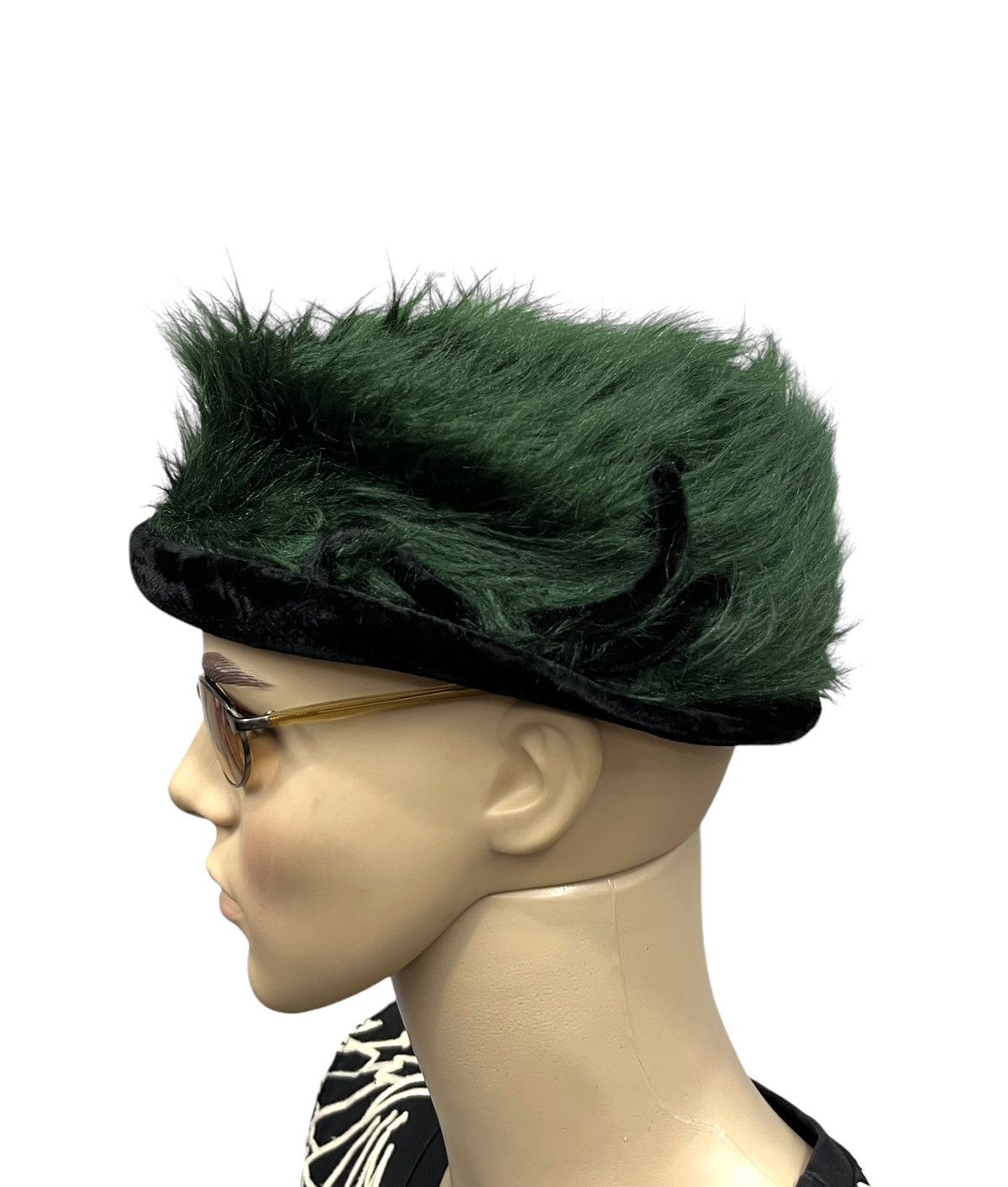 Japanese Brand Vintage MAXIM Punk Green Hairy Hat Vivienne Westwood Style💥 Size ONE SIZE - 4 Thumbnail
