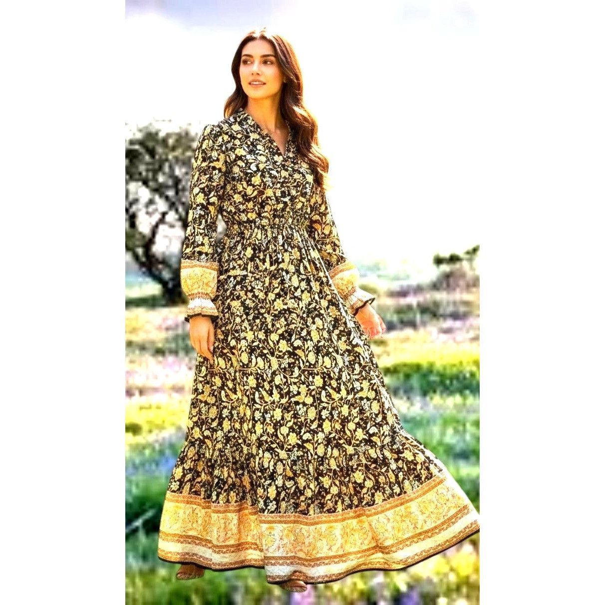 Other NWT Prettygarden Maxi Dress Large Yellow Black Floral Prairi Size L / US 10 / IT 46 - 2 Thumbnail