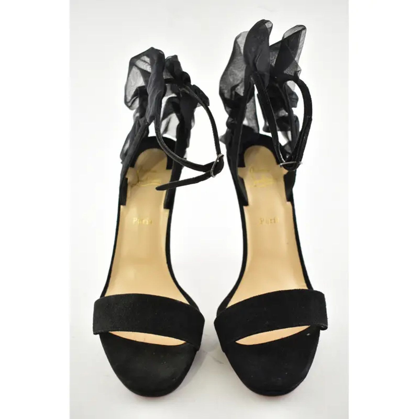 Christian Louboutin Jacqueline De 120 Black Suede Ankle Strap Cone Heel Pump 37 Size US 7 / IT 37 - 7 Thumbnail