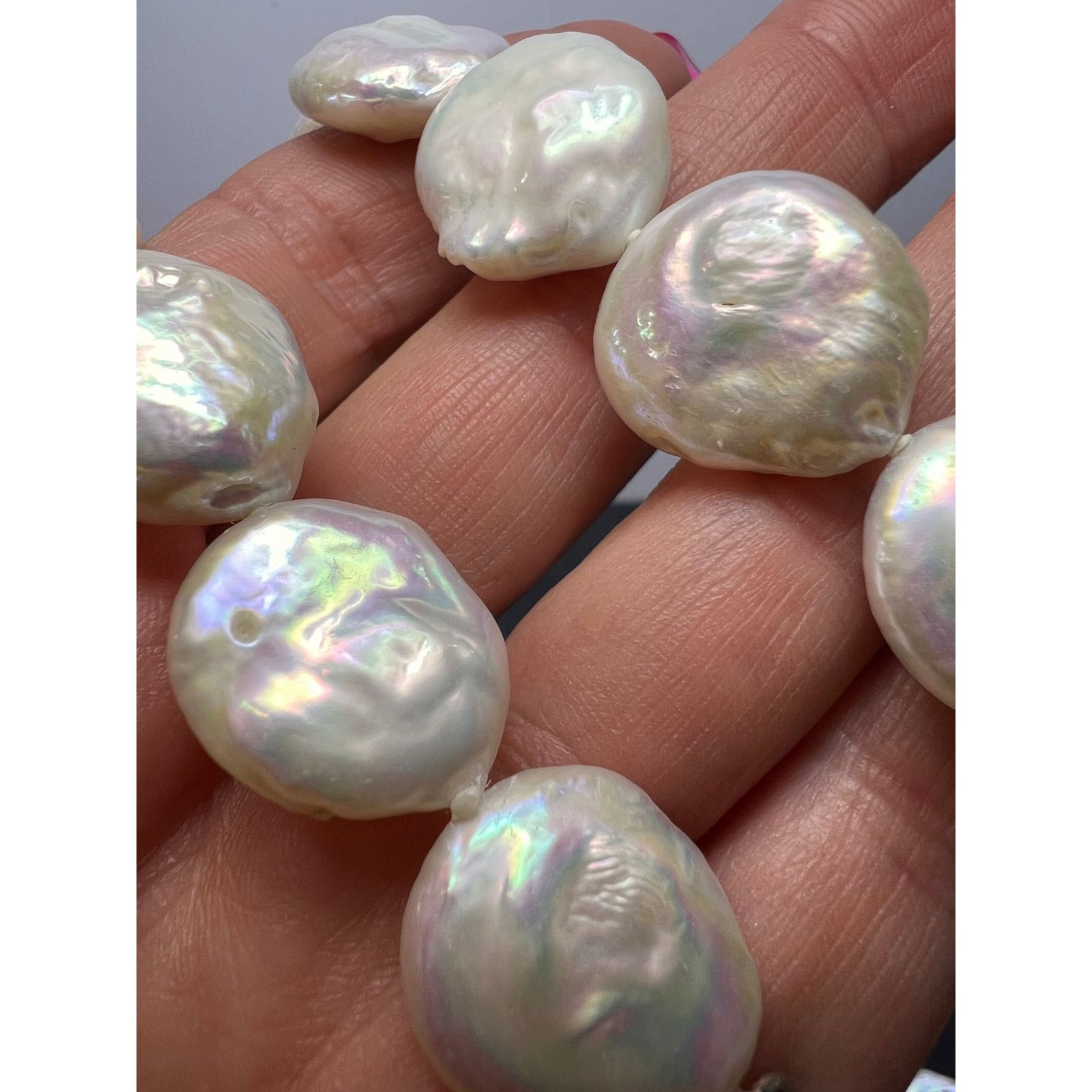 Cultured coin pearl necklace with sterling silver clasp