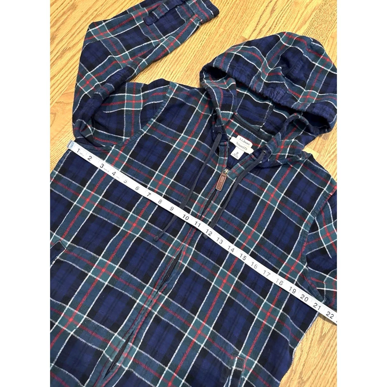 Vintage LL Bean Relaxed Fit Flannel Hoodie Shirt Medium Blue Plaid Full Zip Size M / US 6-8 / IT 42-44 - 3 Thumbnail
