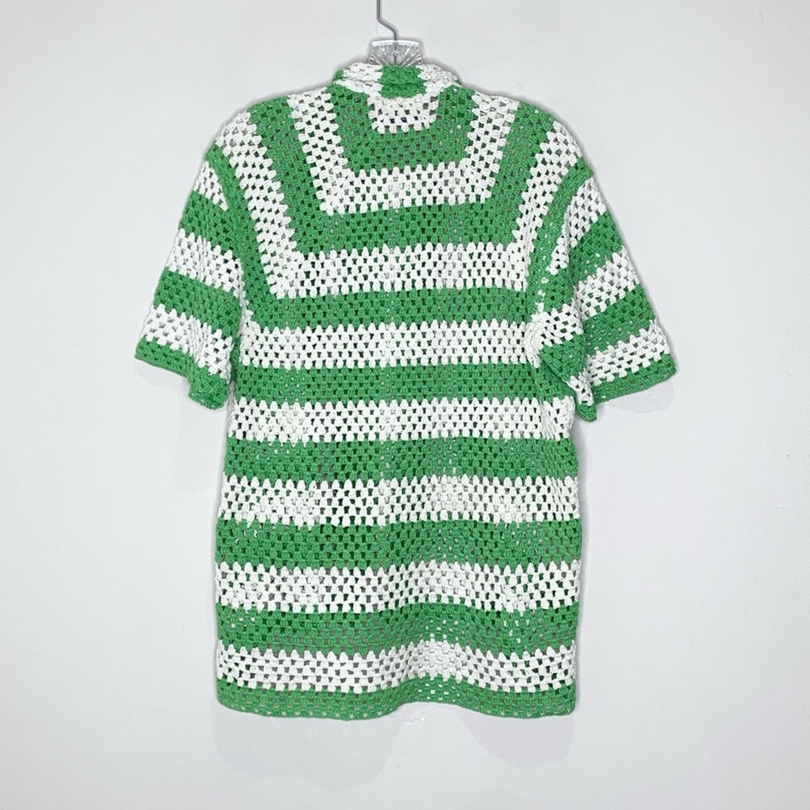 Bode Bode Crochet Shirt (Sz S/M) Flagship Striped Green Cream Size US M / EU 48-50 / 2 - 13 Thumbnail